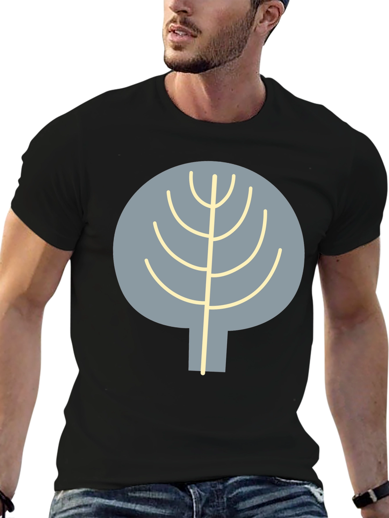 Abstract Tree Graphic Tee - Casual Black T-Shirt