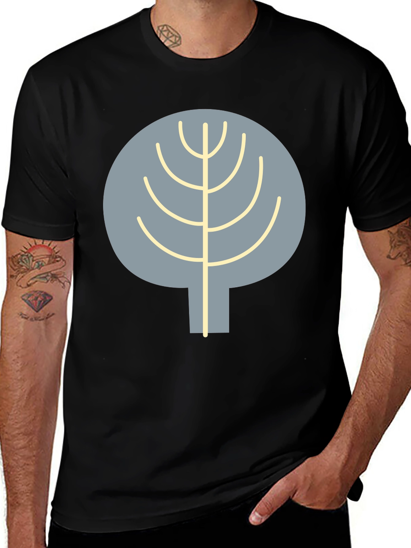 Abstract Tree Graphic Tee - Casual Black T-Shirt