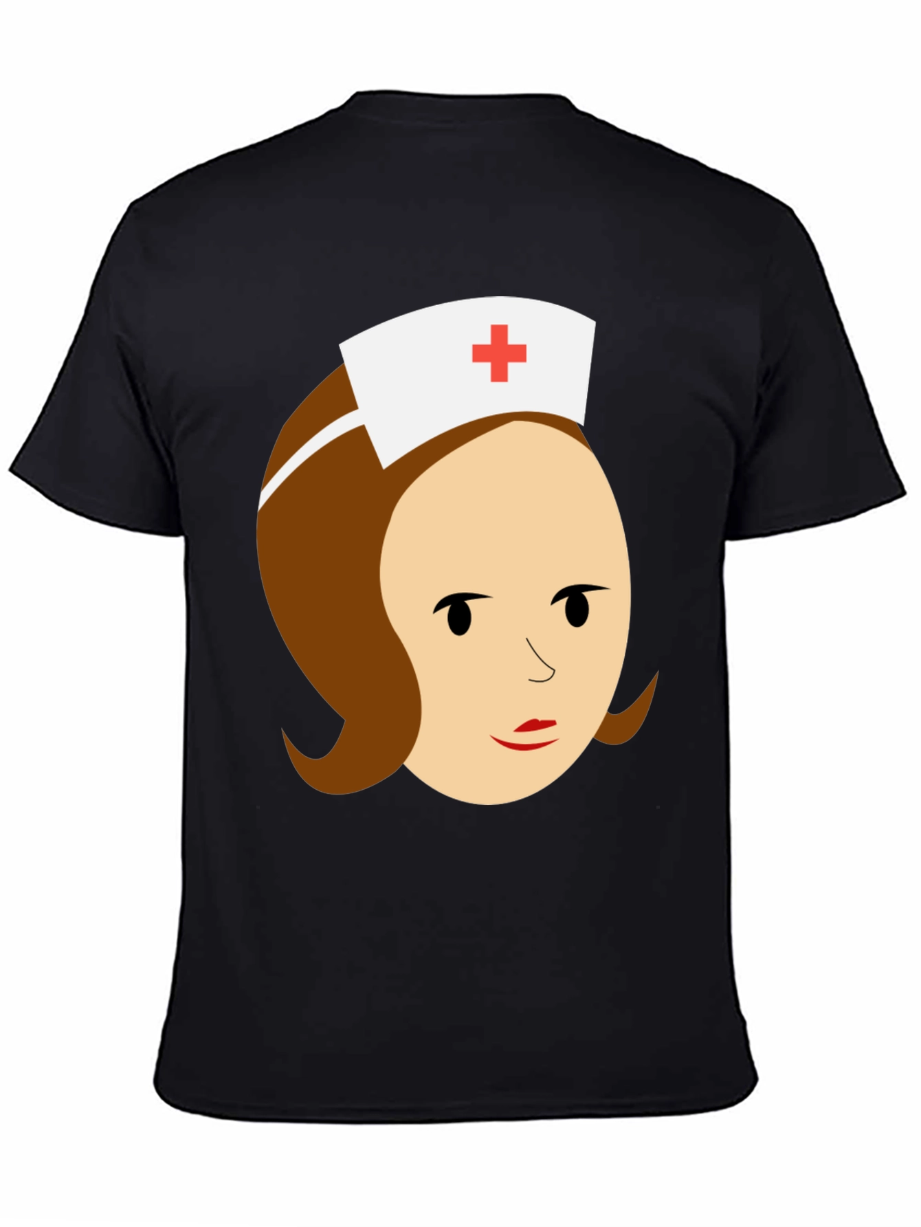 Cartoon Nurse Graphic Tee - Black Cotton T-Shirt