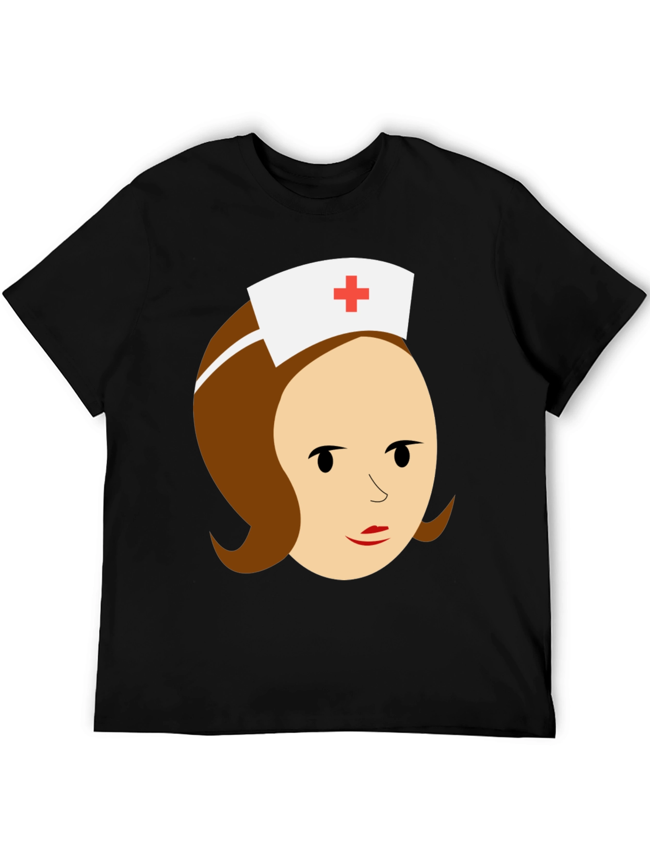 Cartoon Nurse Graphic Tee - Black Cotton T-Shirt