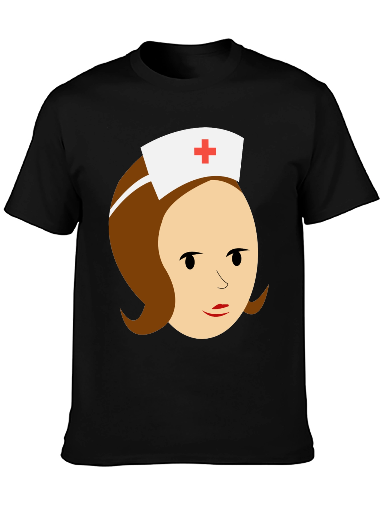 Cartoon Nurse Graphic Tee - Black Cotton T-Shirt