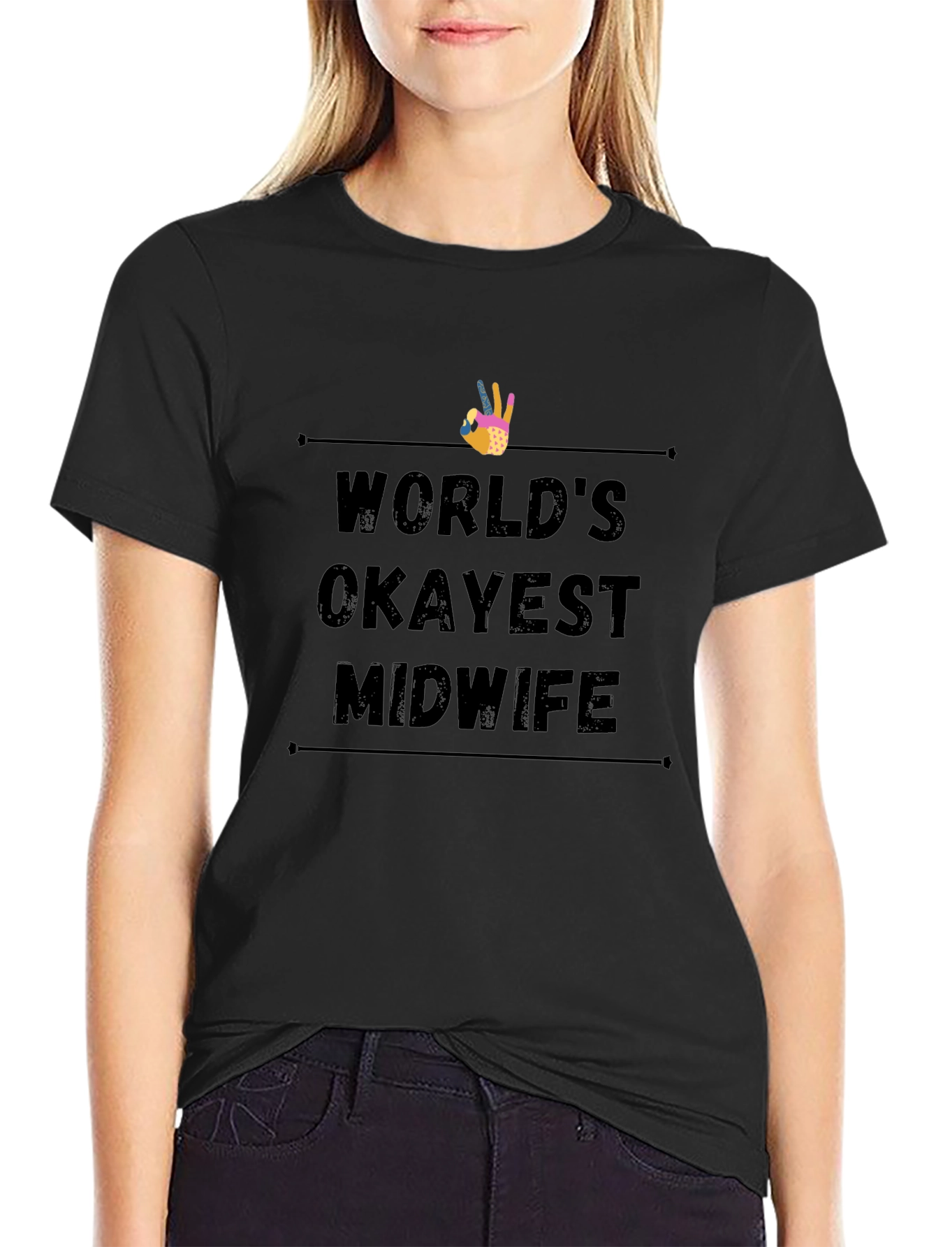 Worlds Okayest Midwife Black T-Shirt