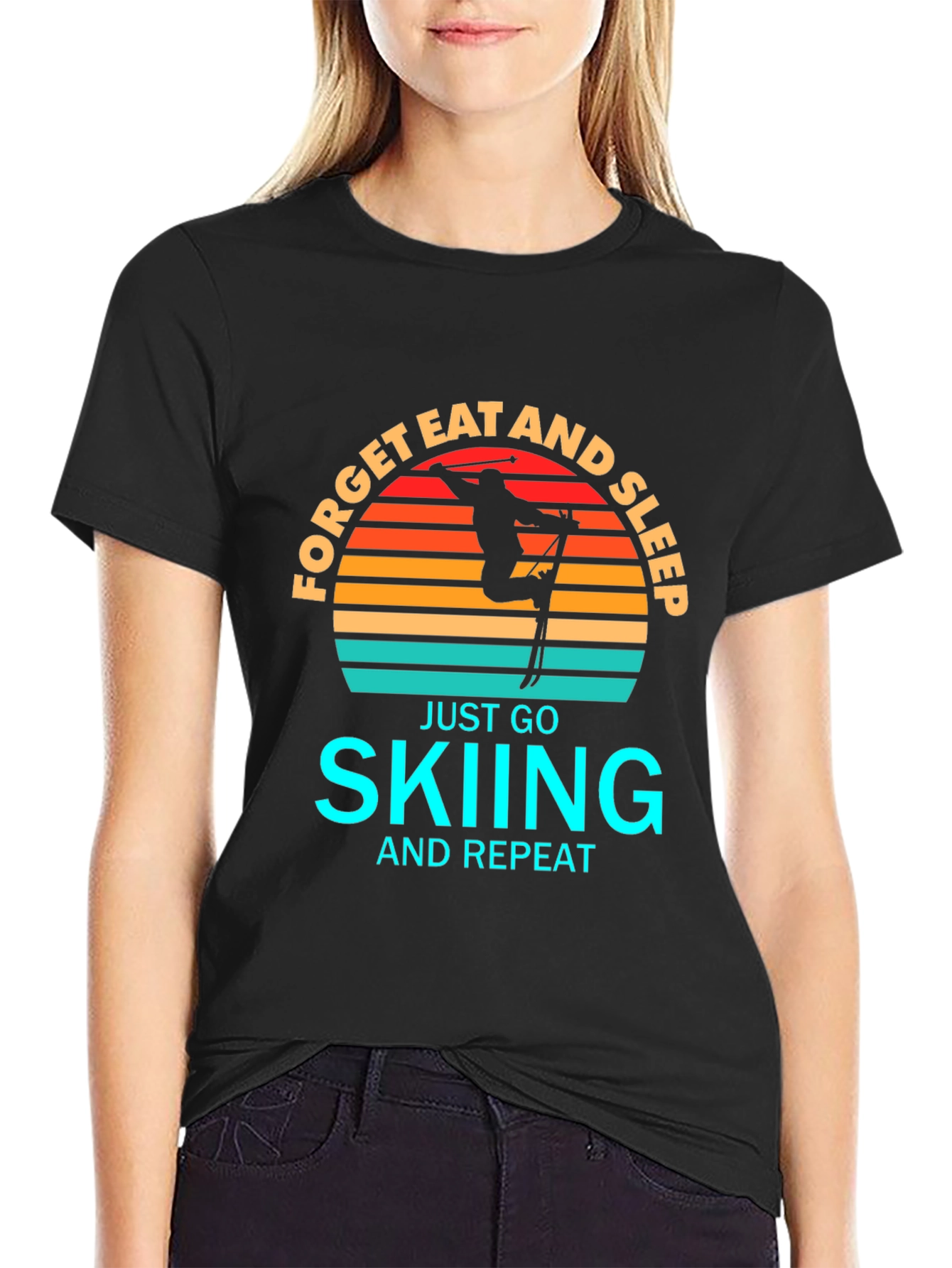 Forget Eat and Sleep Skiing Black T-Shirt