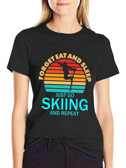 Forget Eat and Sleep Skiing Black T-Shirt