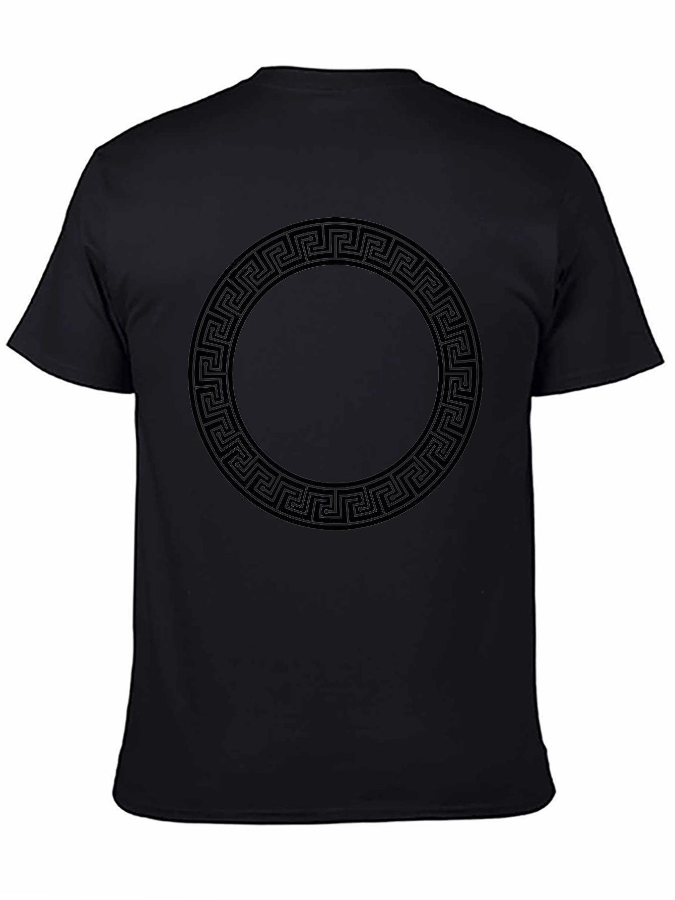 Black T-Shirt with Greek Key Circle Design