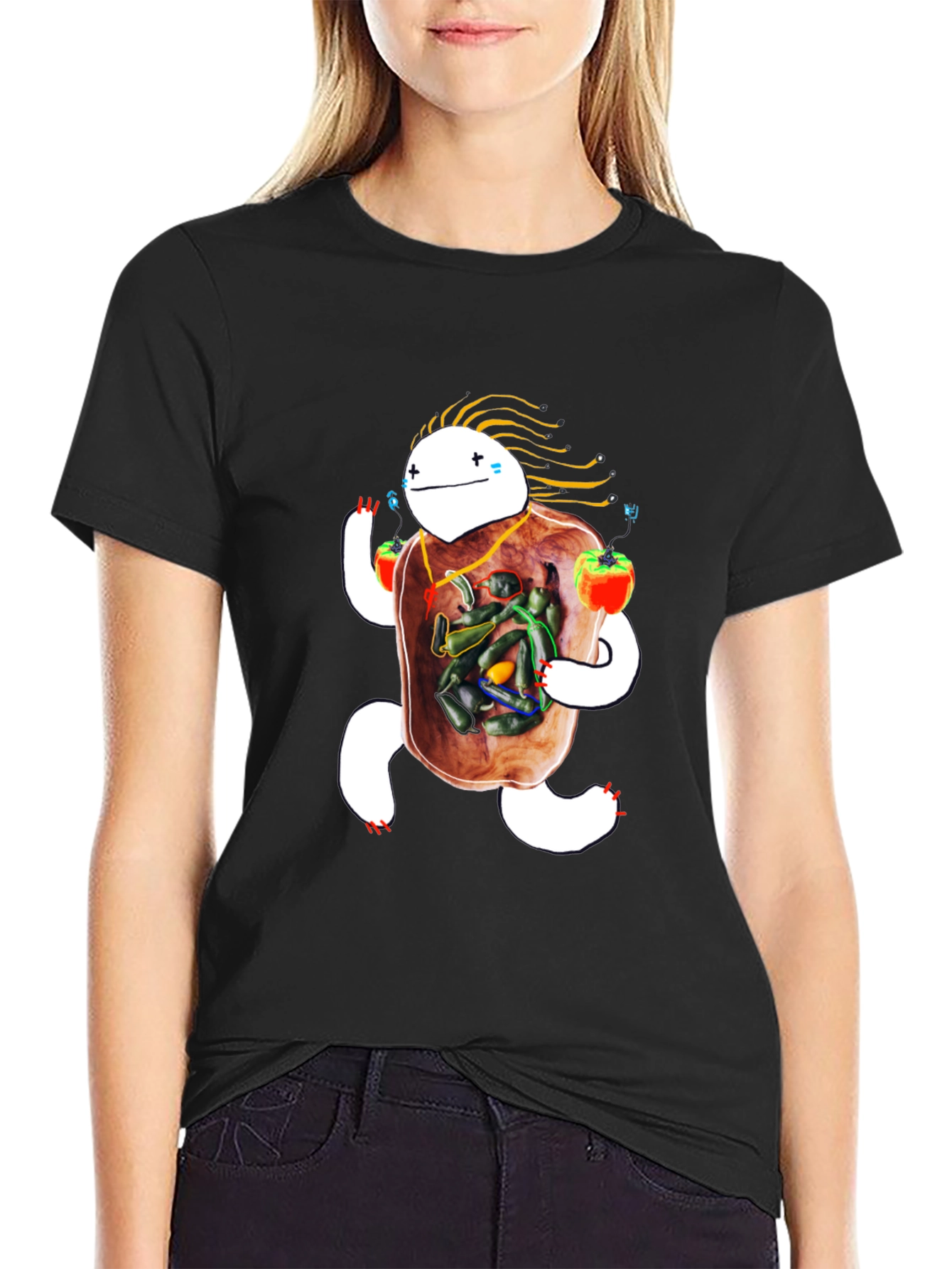 Whimsical Pepper Character T-Shirt - Unique Graphic Tee