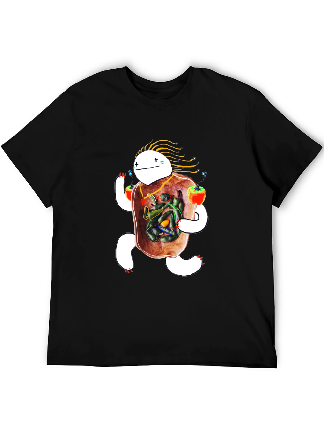 Whimsical Pepper Character T-Shirt - Unique Graphic Tee