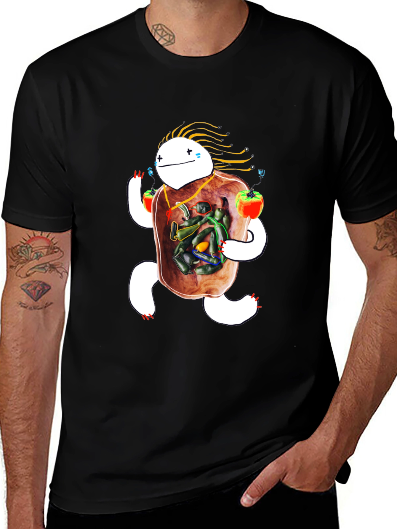 Whimsical Pepper Character T-Shirt - Unique Graphic Tee