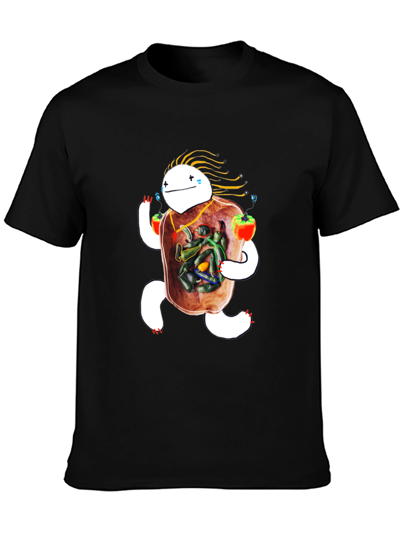Whimsical Pepper Character T-Shirt - Unique Graphic Tee