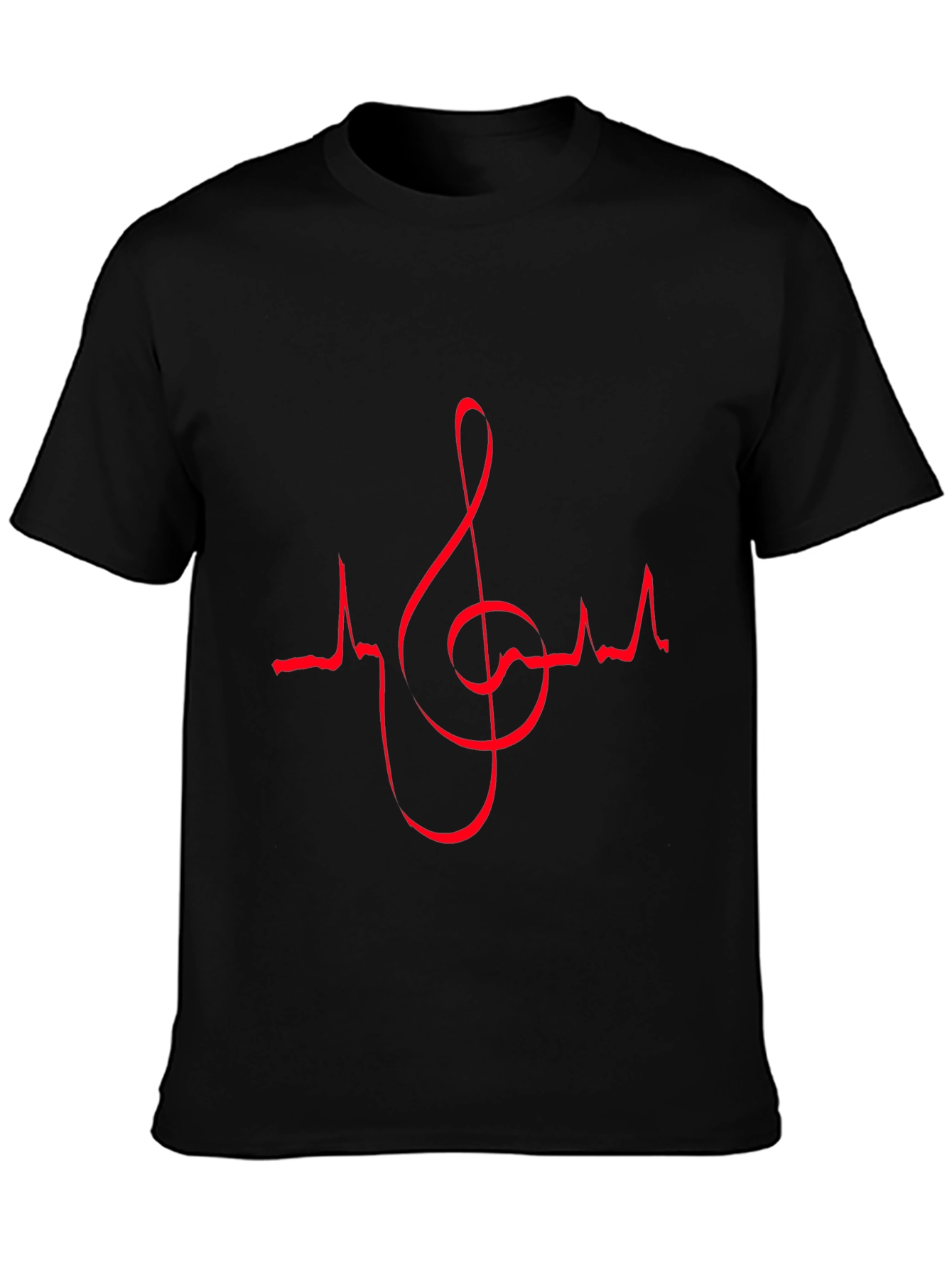 Music Lovers Black T-Shirt with Red Heartbeat Treble Clef