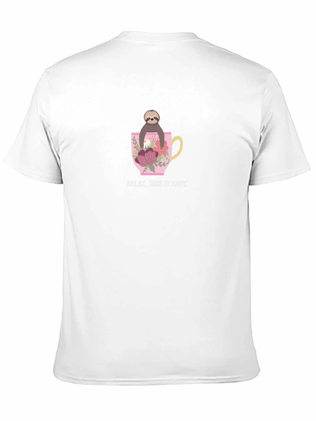 Relax Take it Easy Sloth in Teacup Black T-Shirt