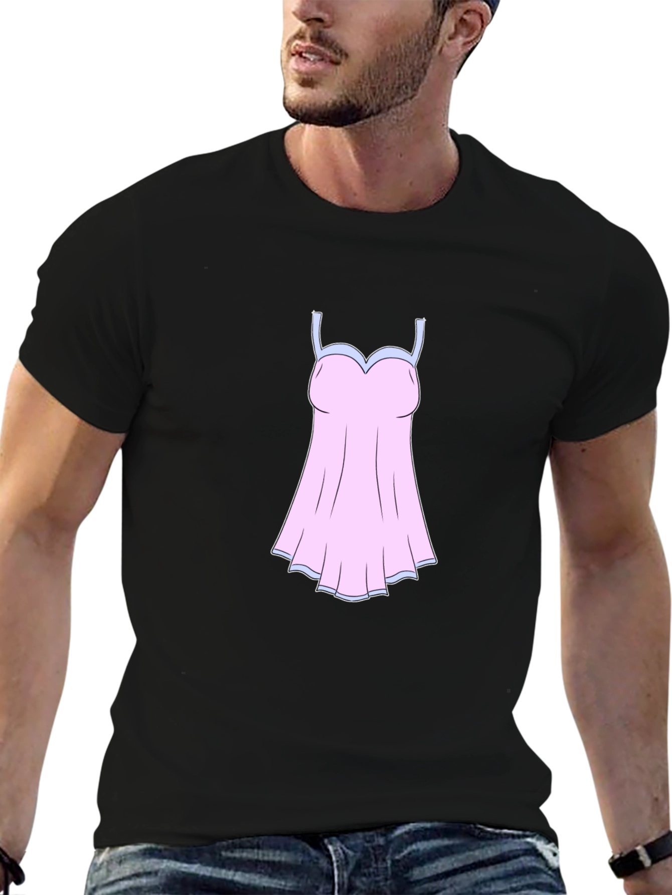 Novelty Black T-Shirt with Nightgown Graphic