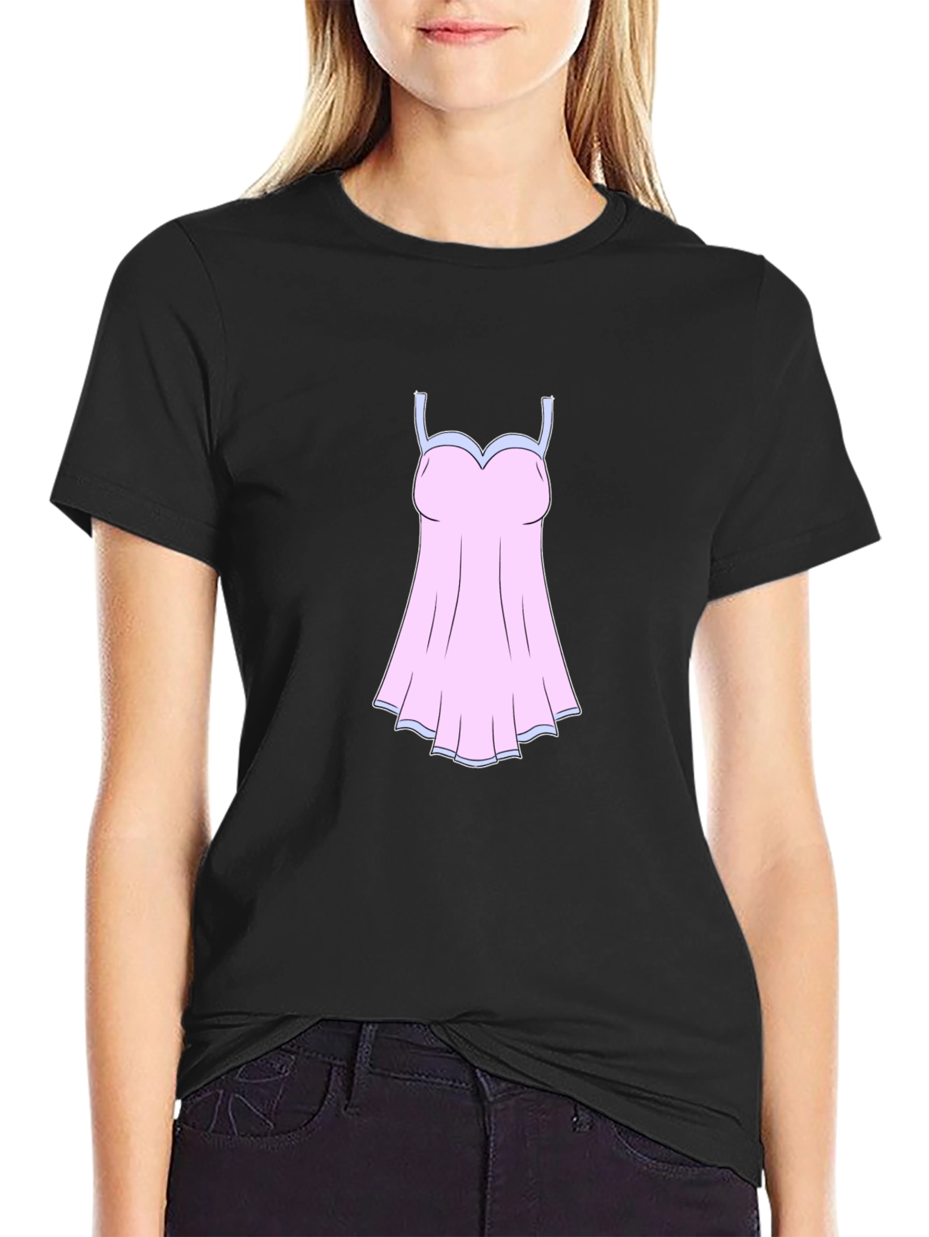 Novelty Black T-Shirt with Nightgown Graphic
