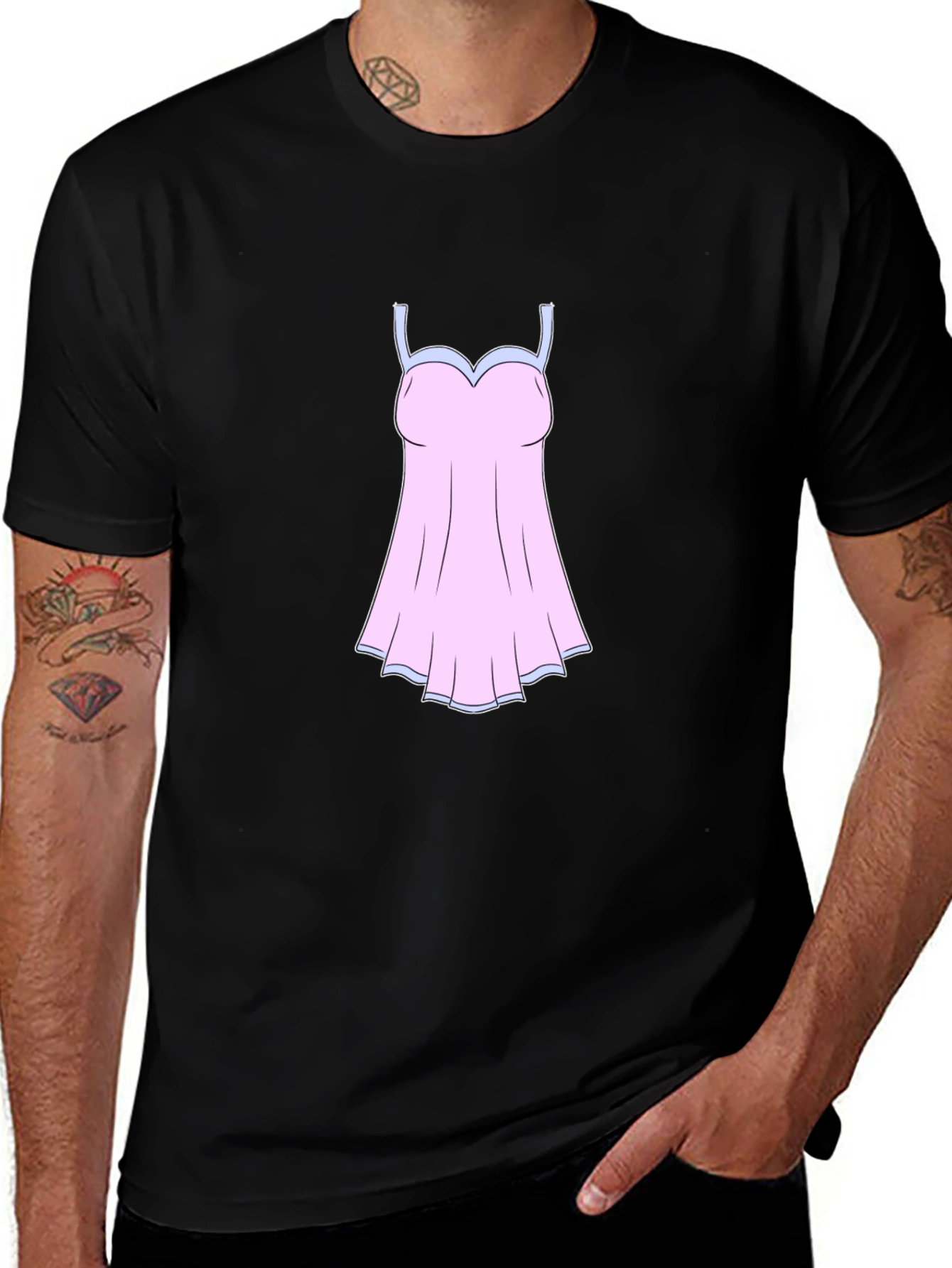 Novelty Black T-Shirt with Nightgown Graphic