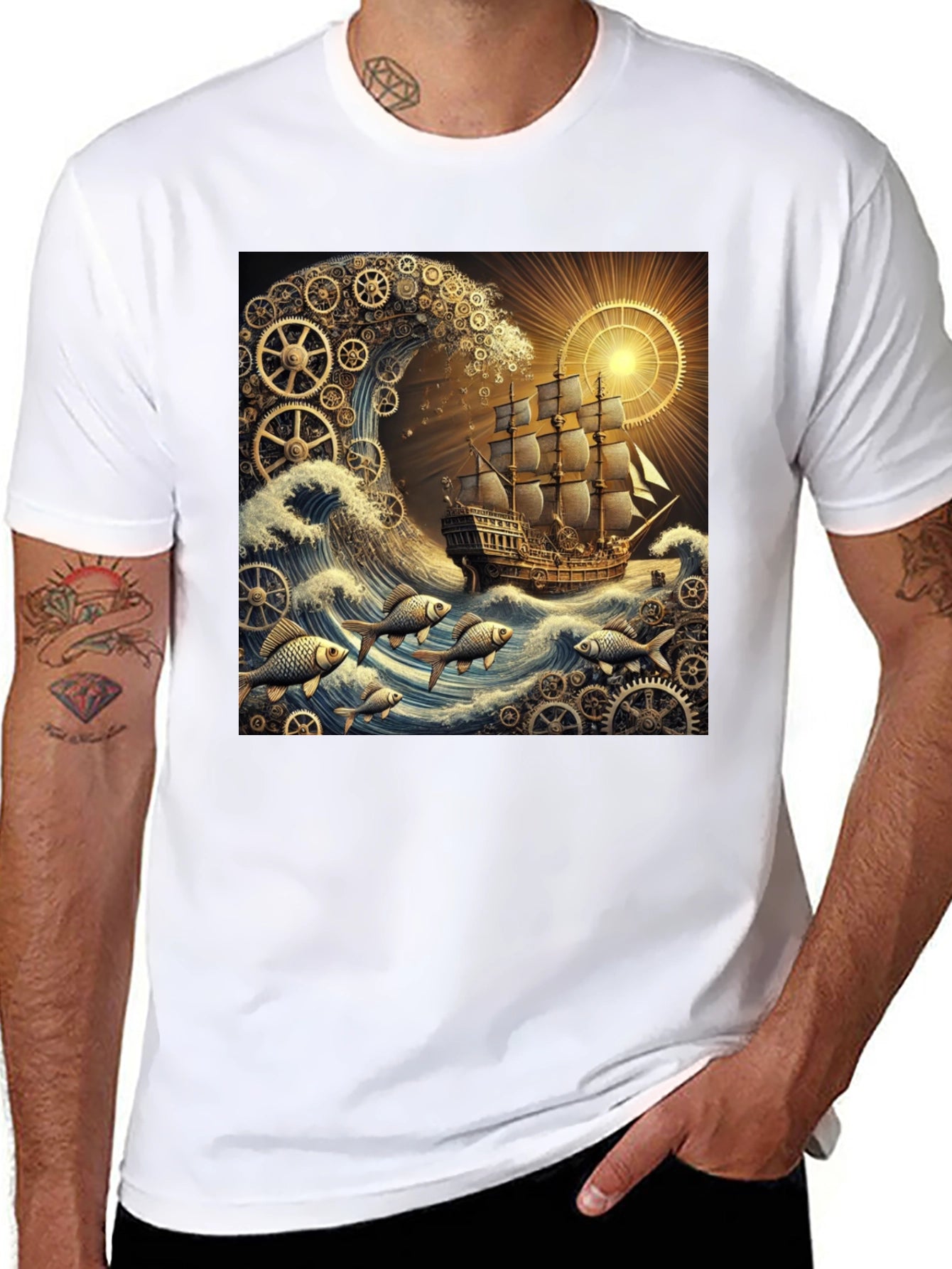 Steampunk Ship Waves Graphic Tee