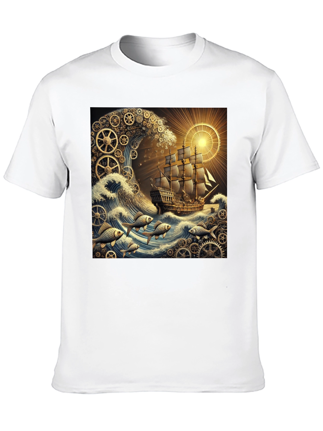 Steampunk Ship Waves Graphic Tee
