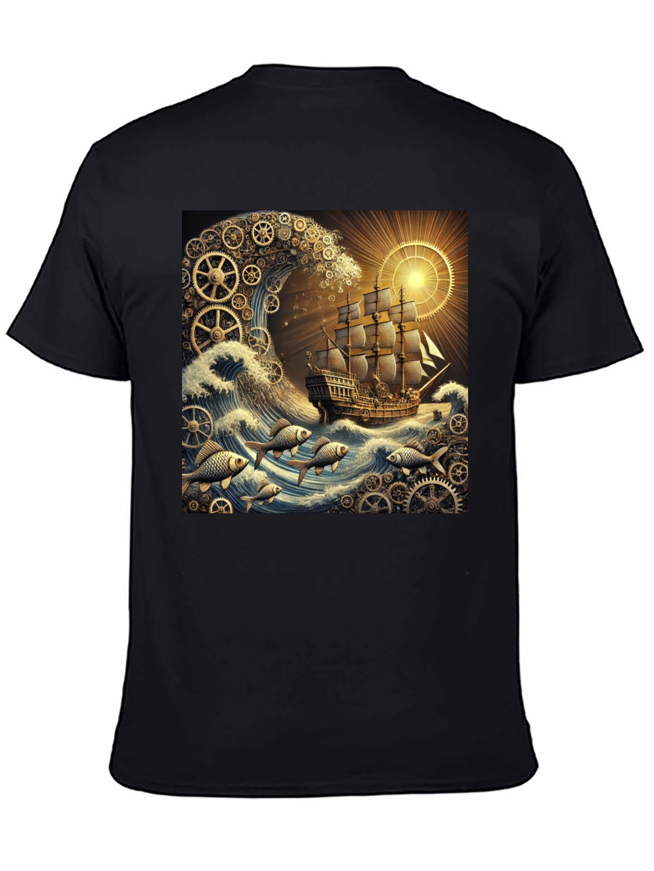 Steampunk Ship Waves Graphic Tee