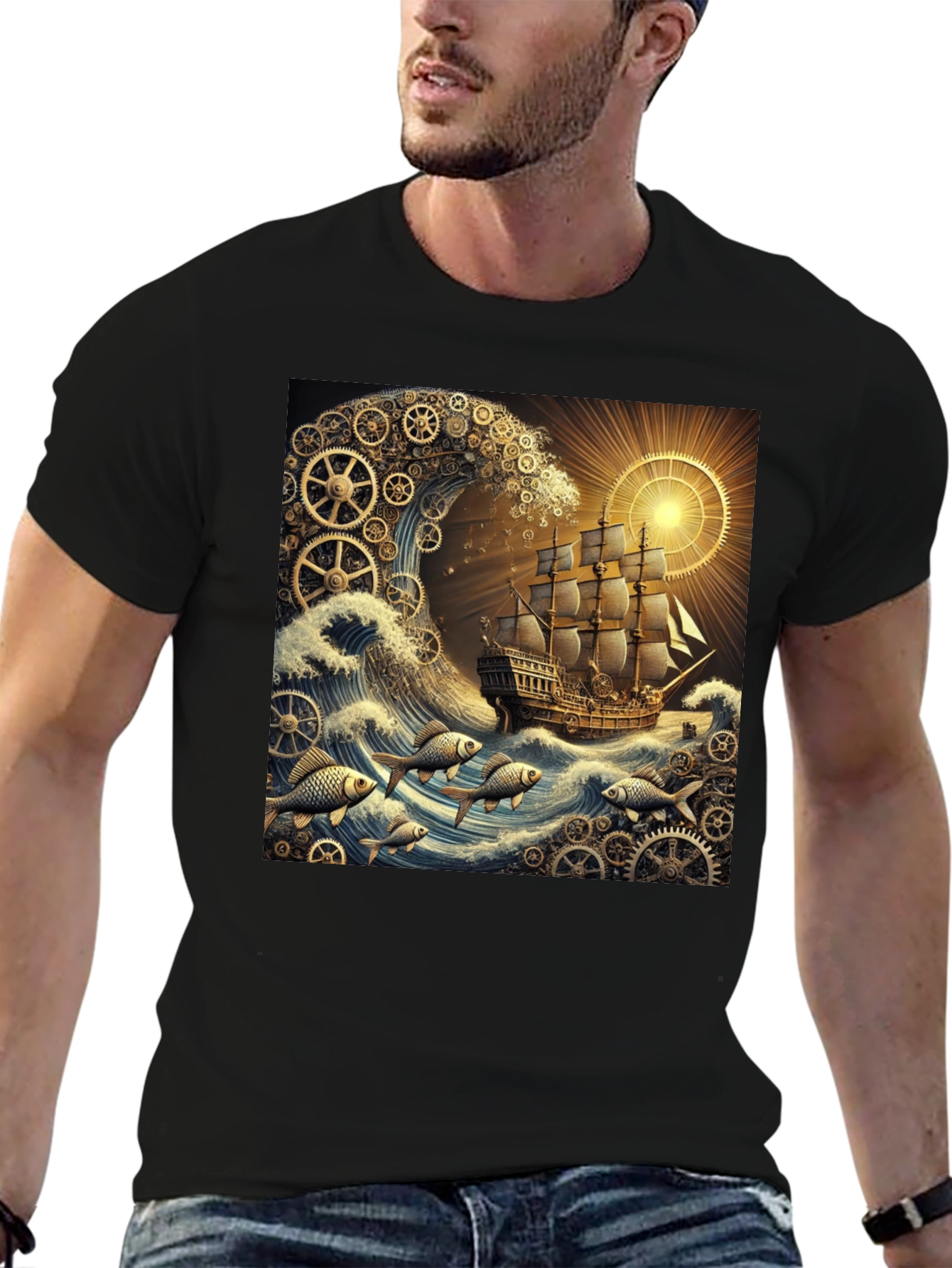 Steampunk Ship Waves Graphic Tee