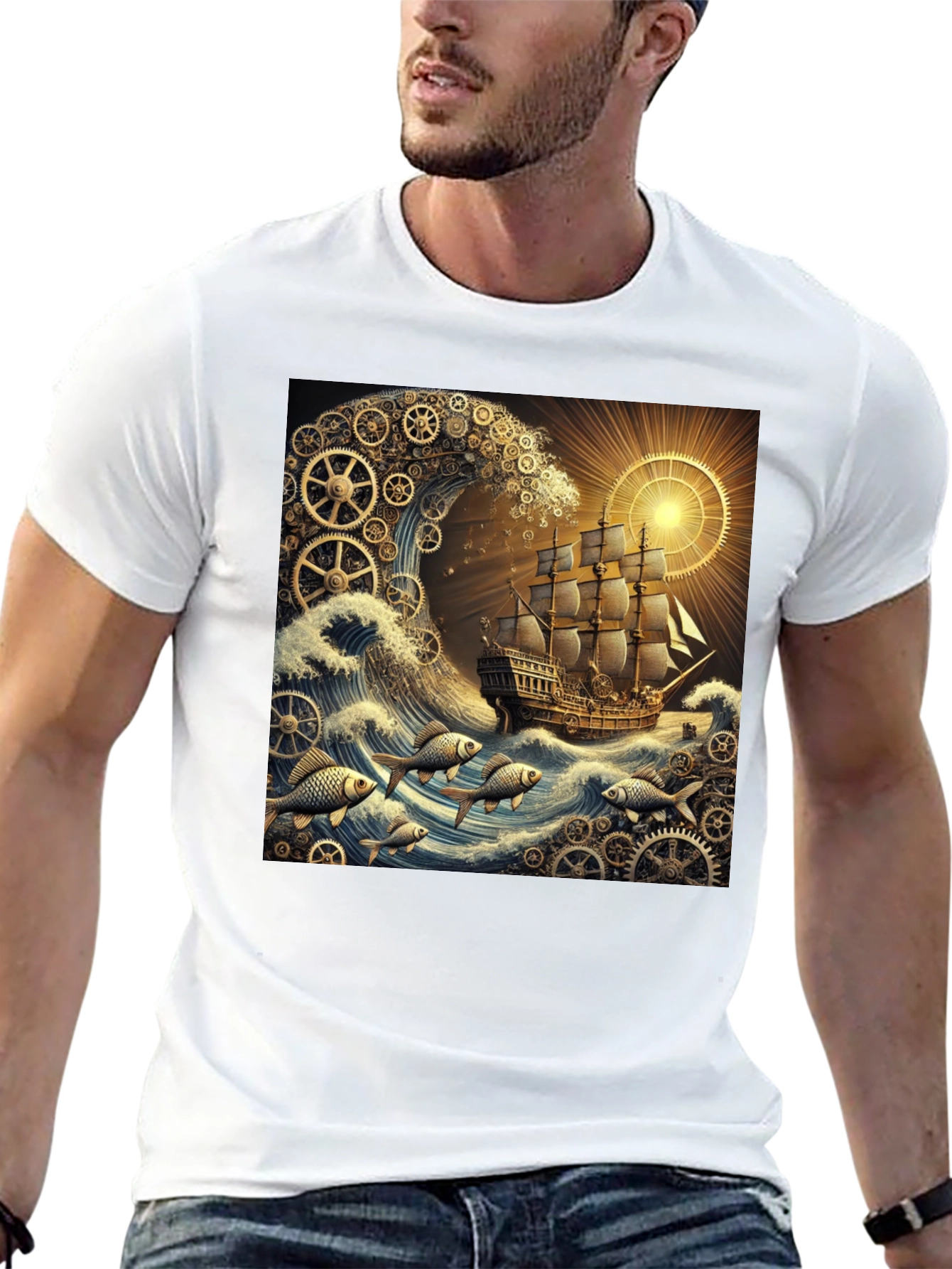 Steampunk Ship Waves Graphic Tee