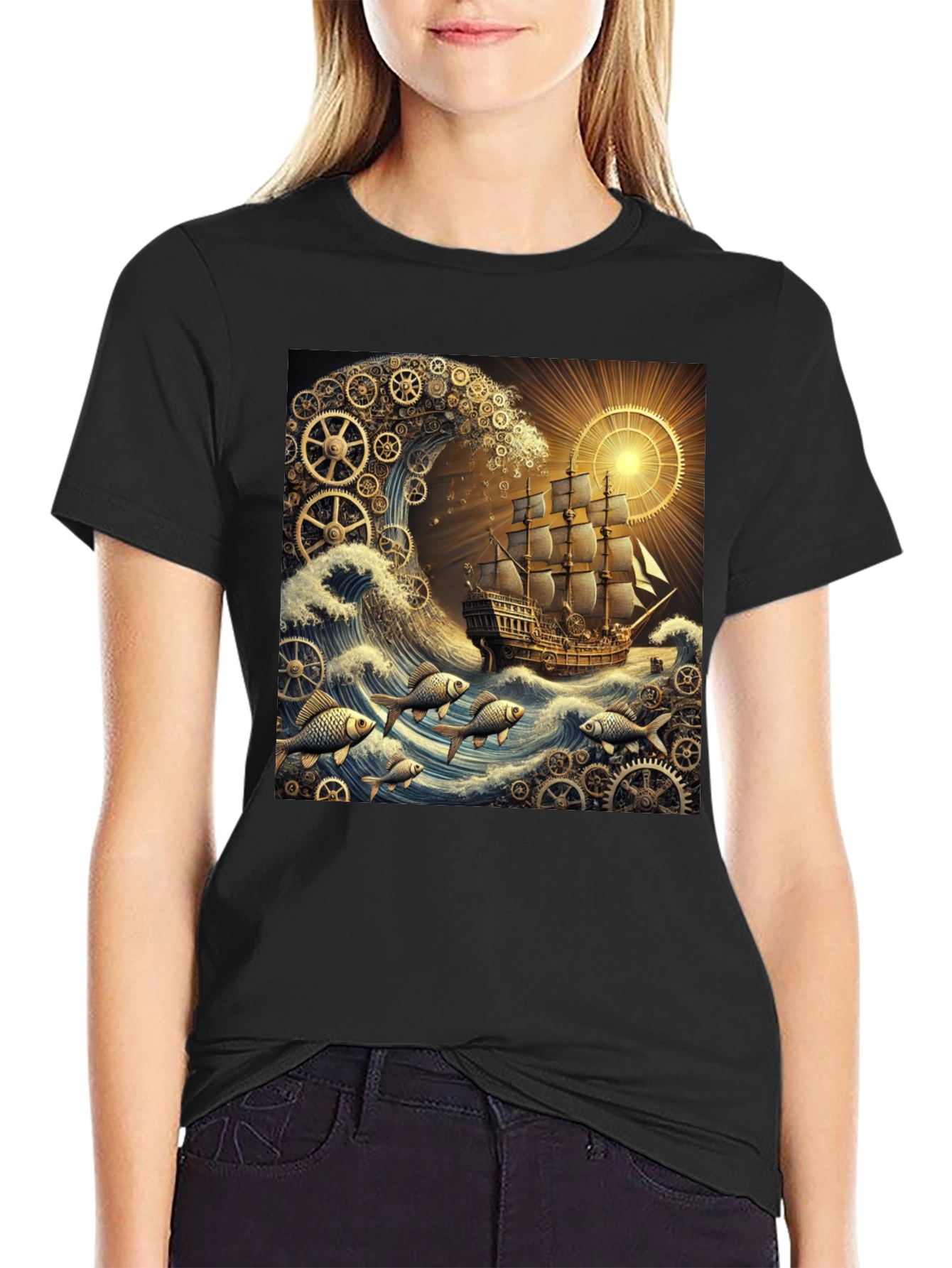 Steampunk Ship Waves Graphic Tee
