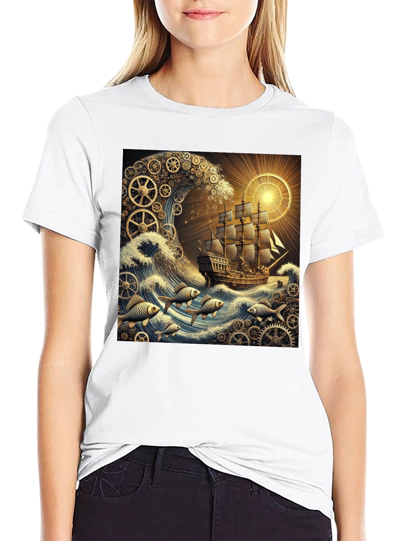 Steampunk Ship Waves Graphic Tee