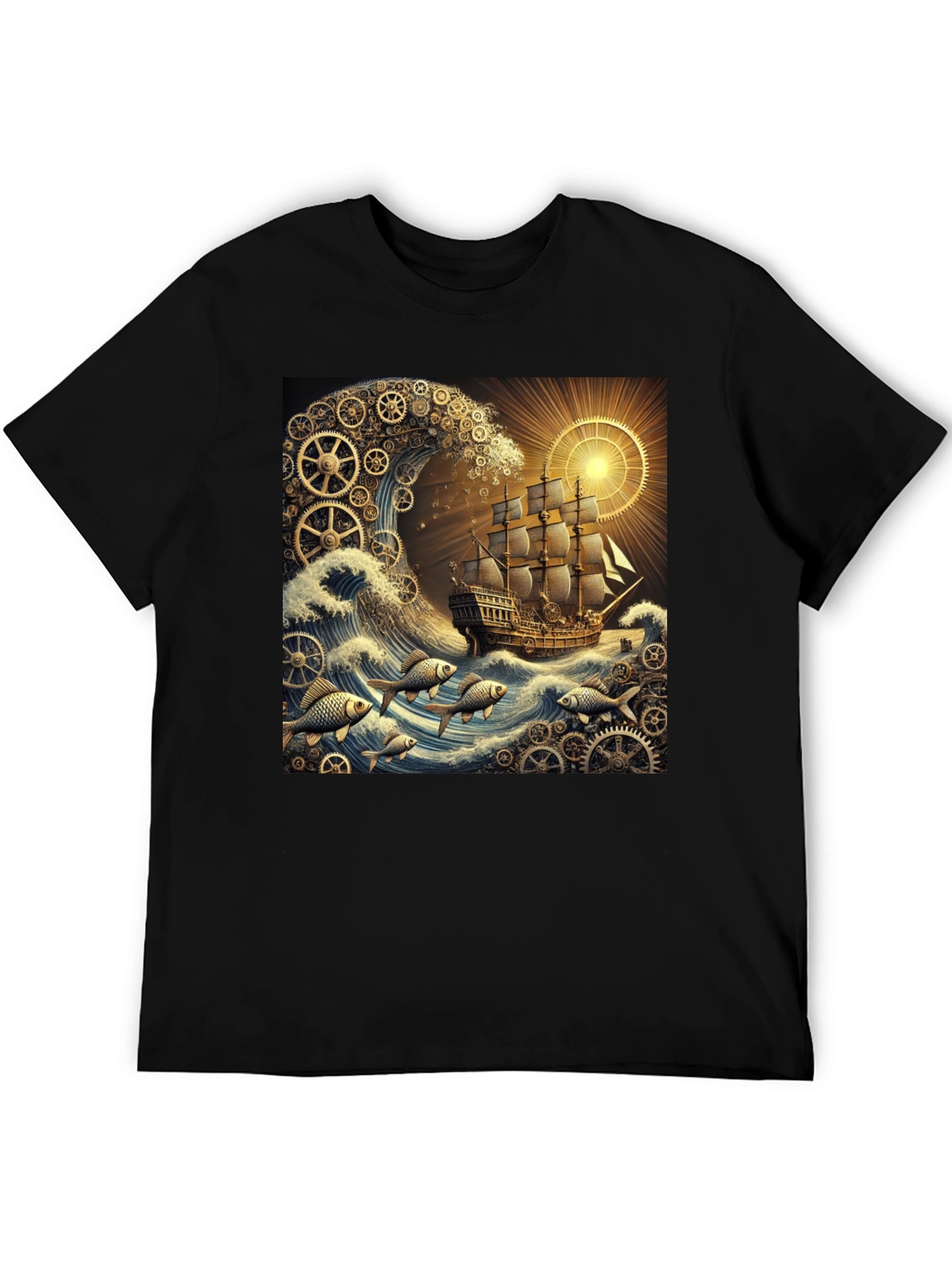 Steampunk Ship Waves Graphic Tee