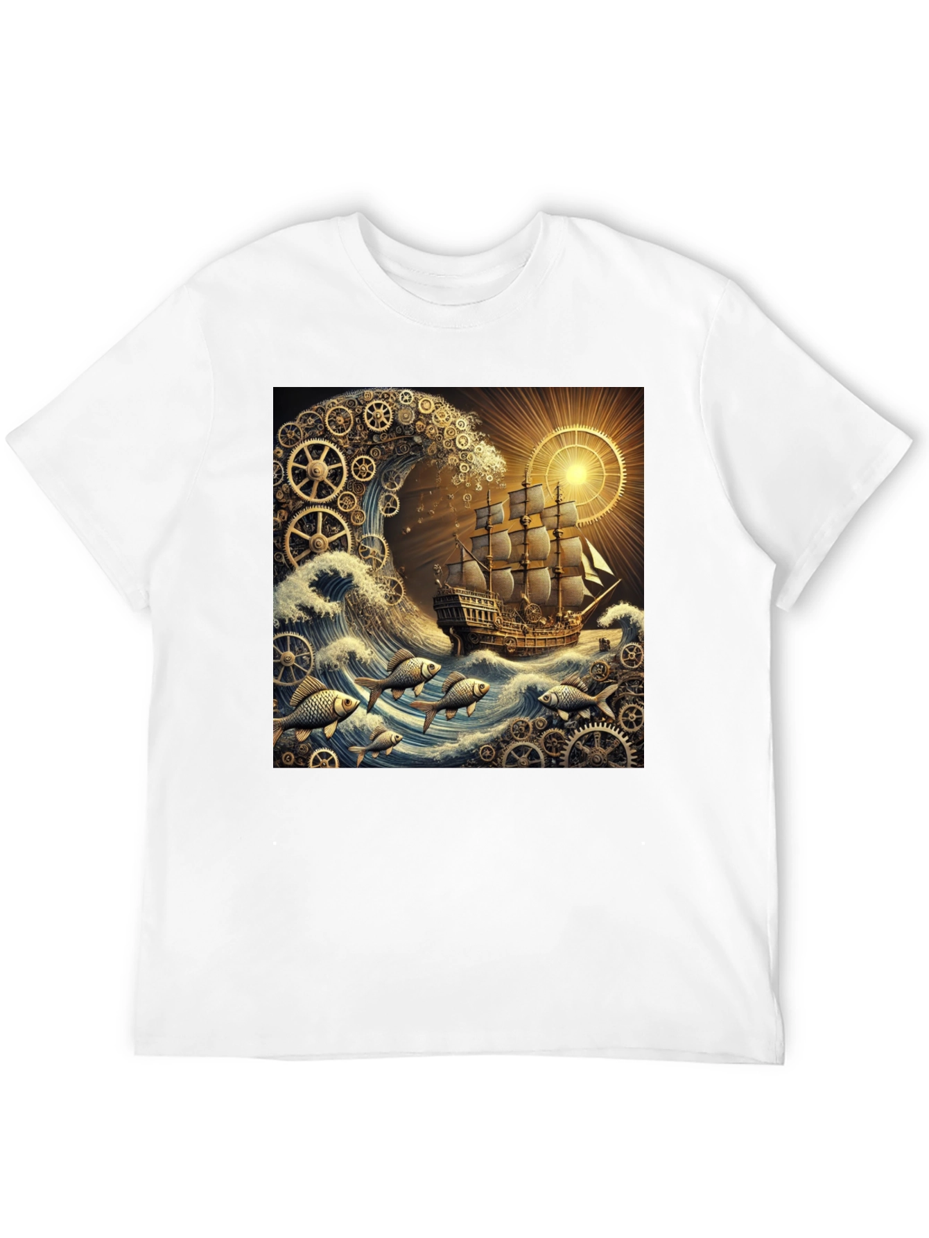 Steampunk Ship Waves Graphic Tee