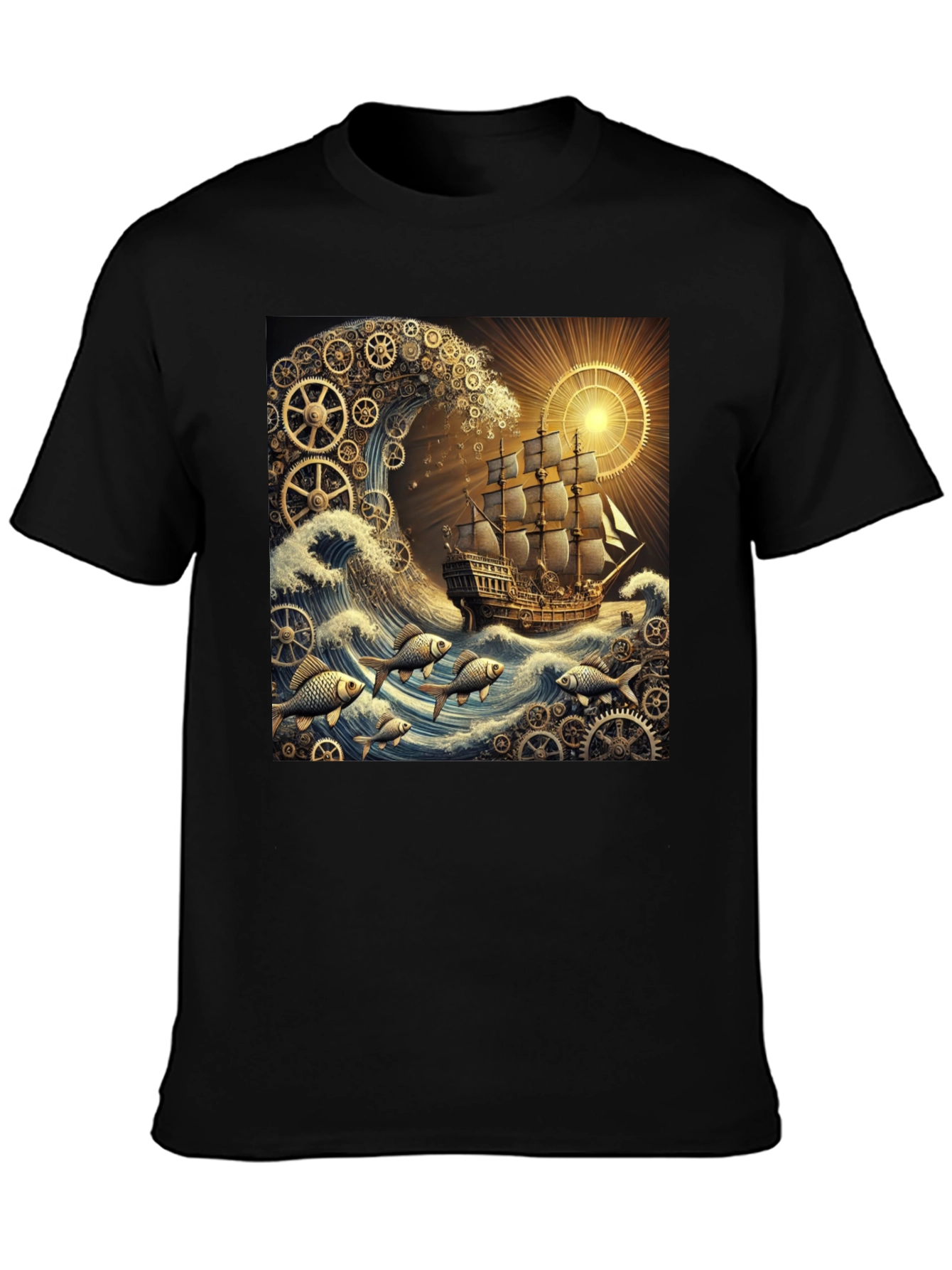 Steampunk Ship Waves Graphic Tee