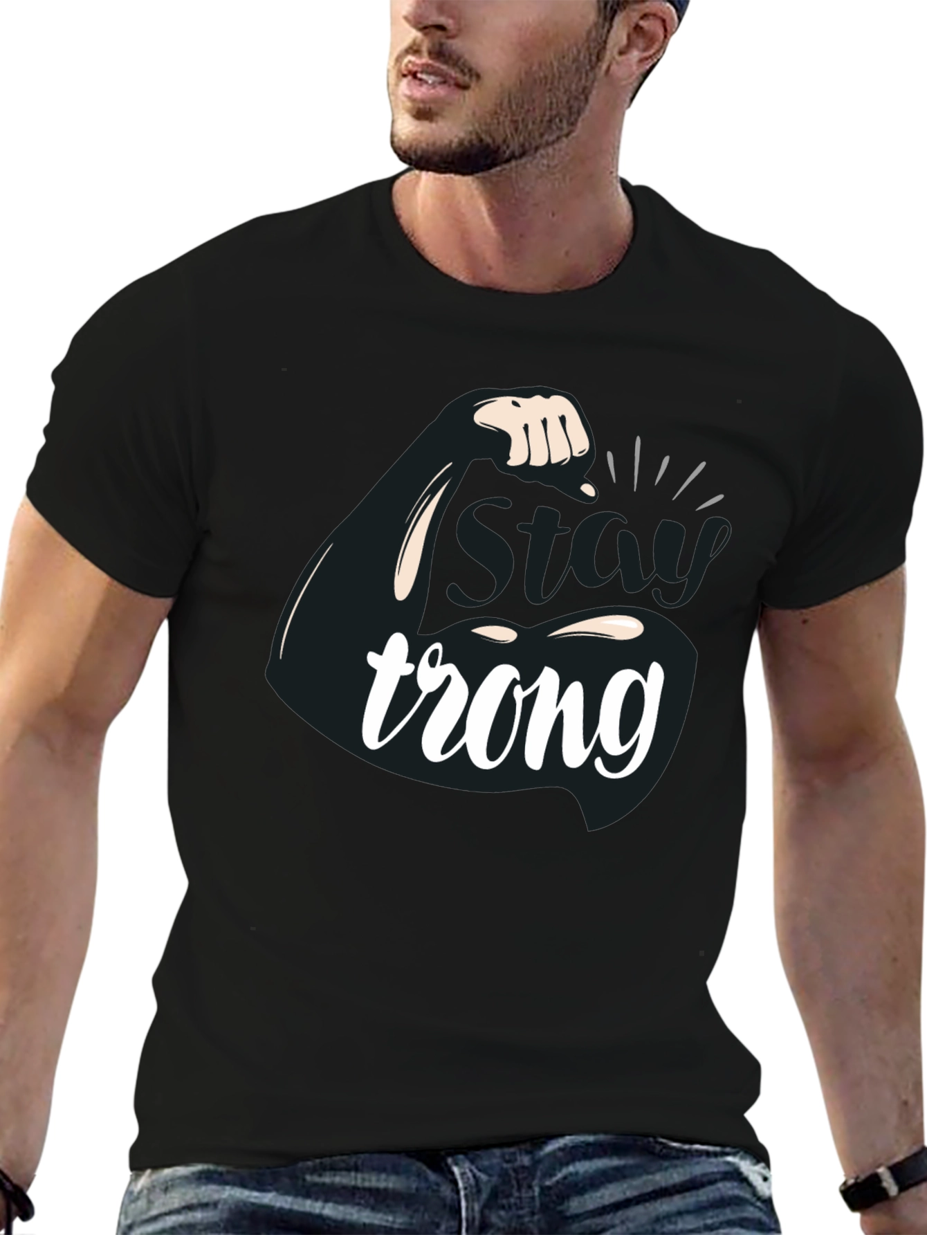 Stay Strong Flex Muscle Graphic T-Shirt