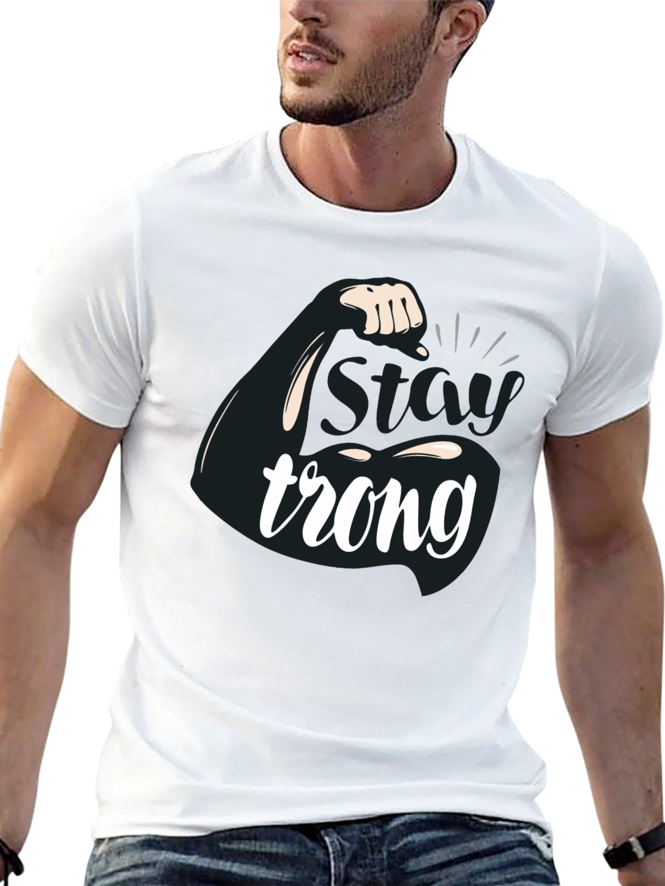 Stay Strong Flex Muscle Graphic T-Shirt