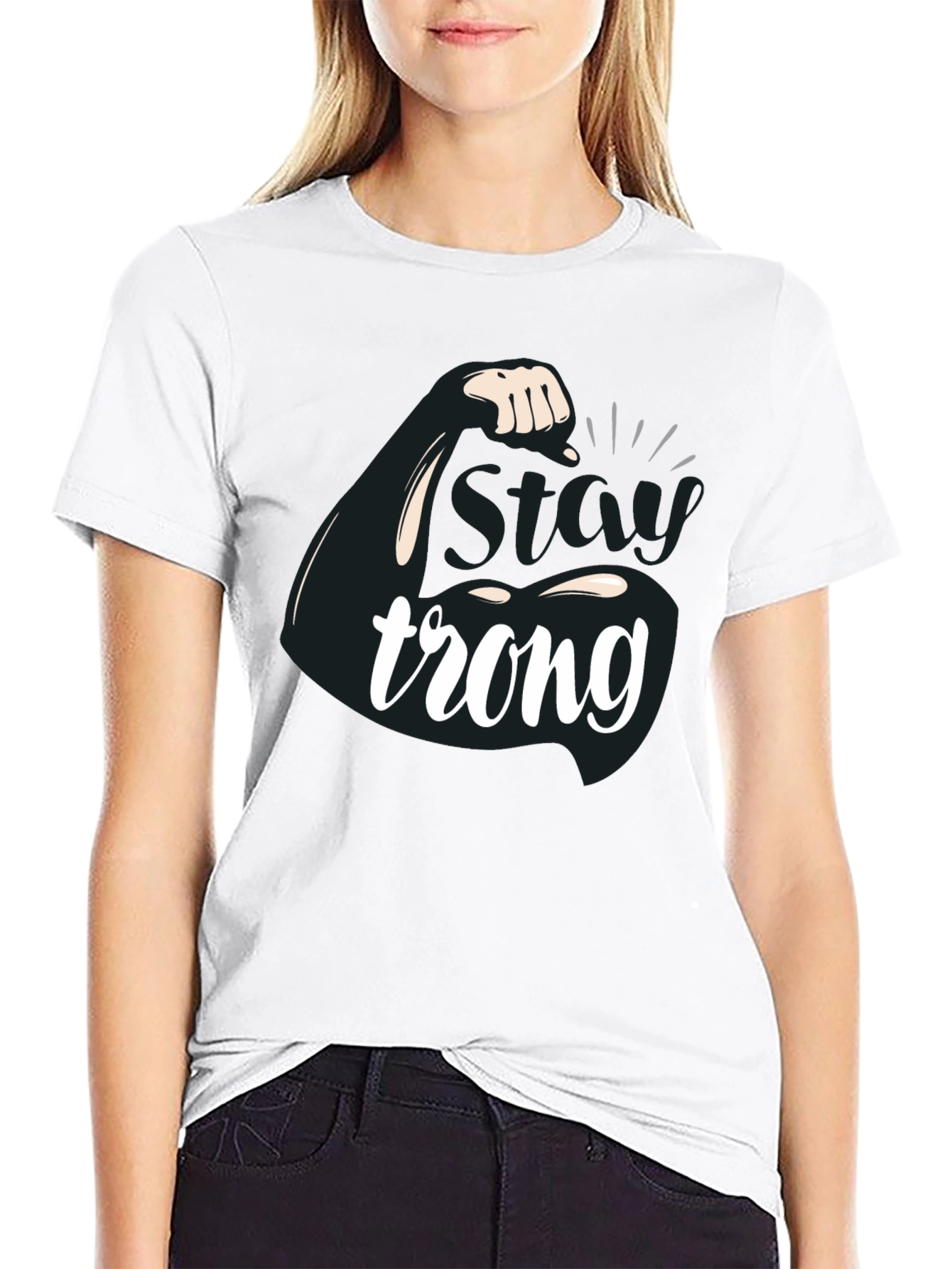 Stay Strong Flex Muscle Graphic T-Shirt