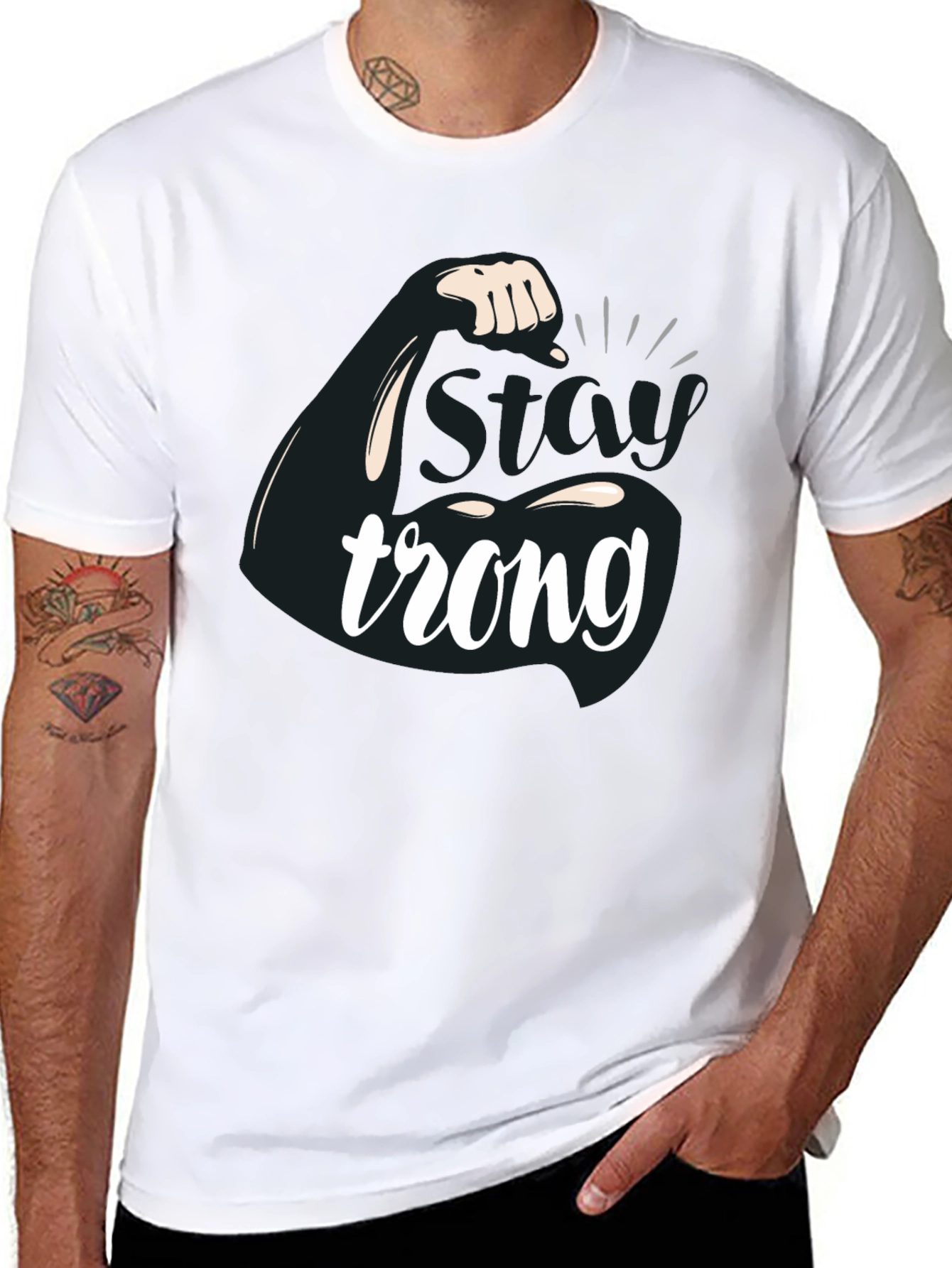 Stay Strong Flex Muscle Graphic T-Shirt