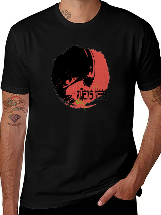 Aliens Here Graphic T-Shirt - Black Cotton Tee