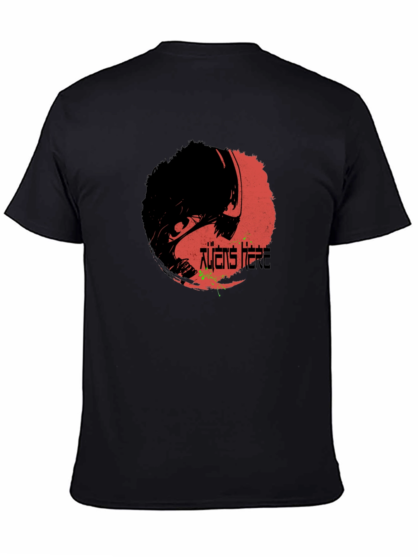 Aliens Here Graphic T-Shirt - Black Cotton Tee
