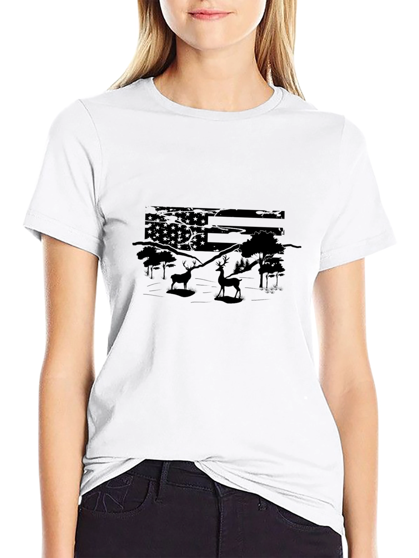 American Flag Deer Hunting T-Shirt