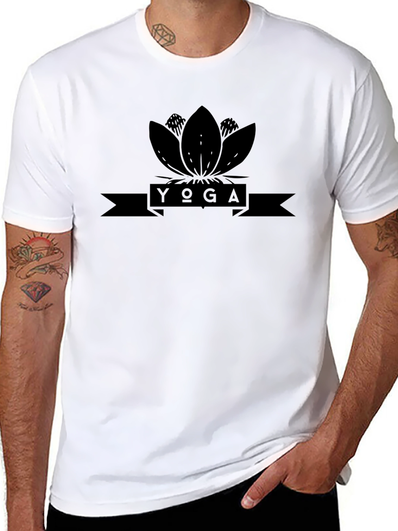 Black Yoga Lotus T-Shirt - Meditative Style