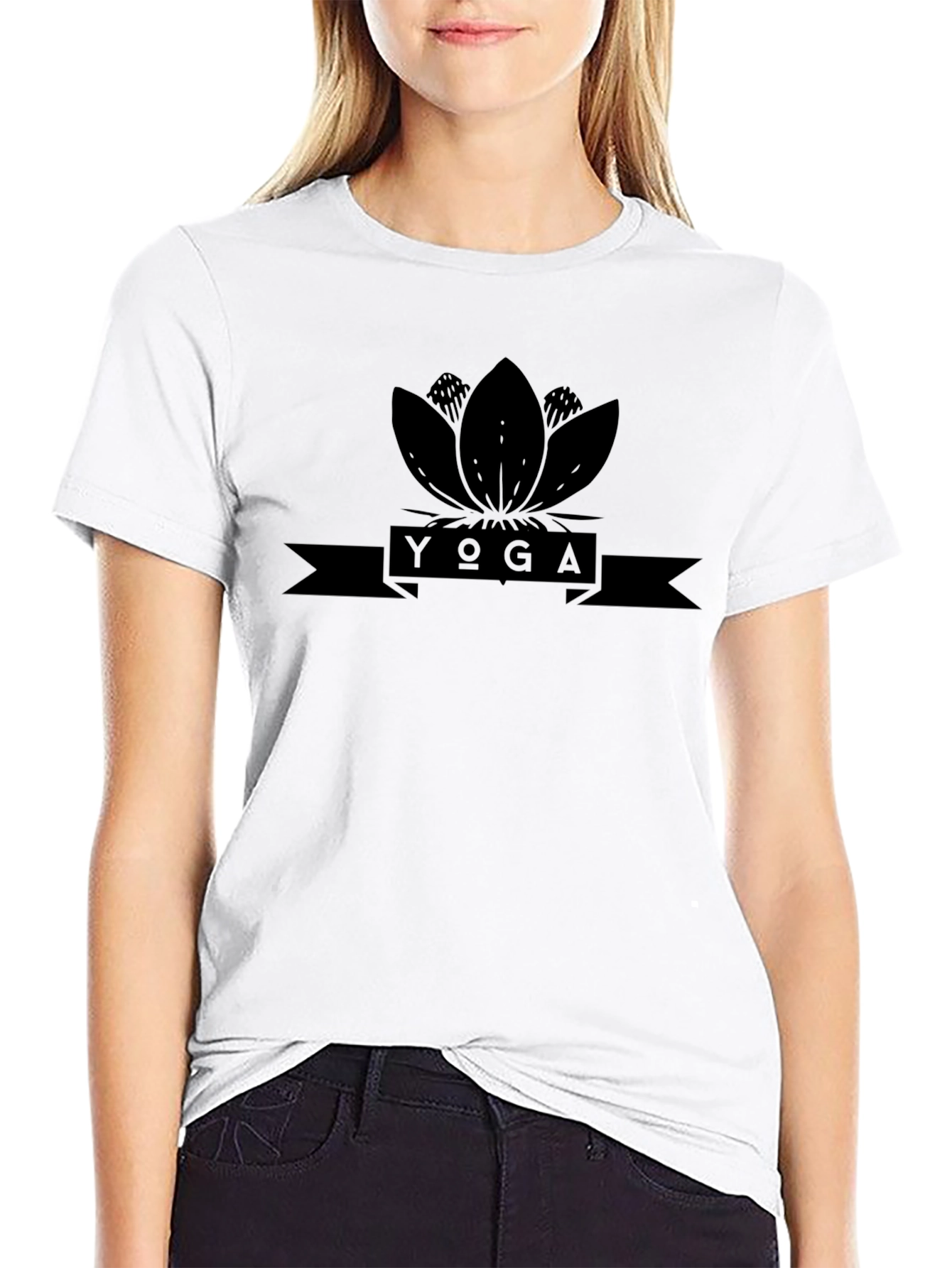 Black Yoga Lotus T-Shirt - Meditative Style