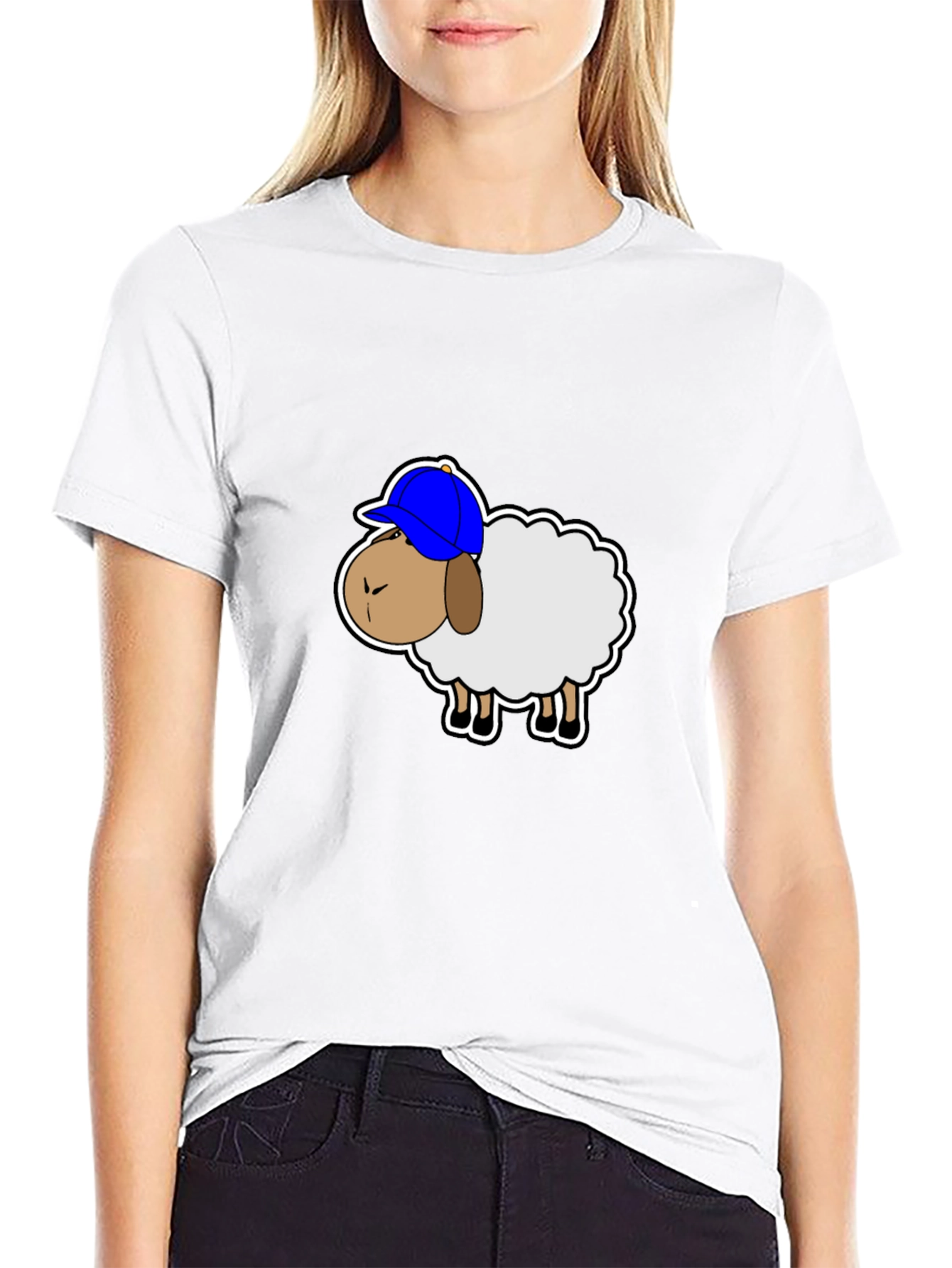 Funny Sheep with Hat Graphic Tee - Black
