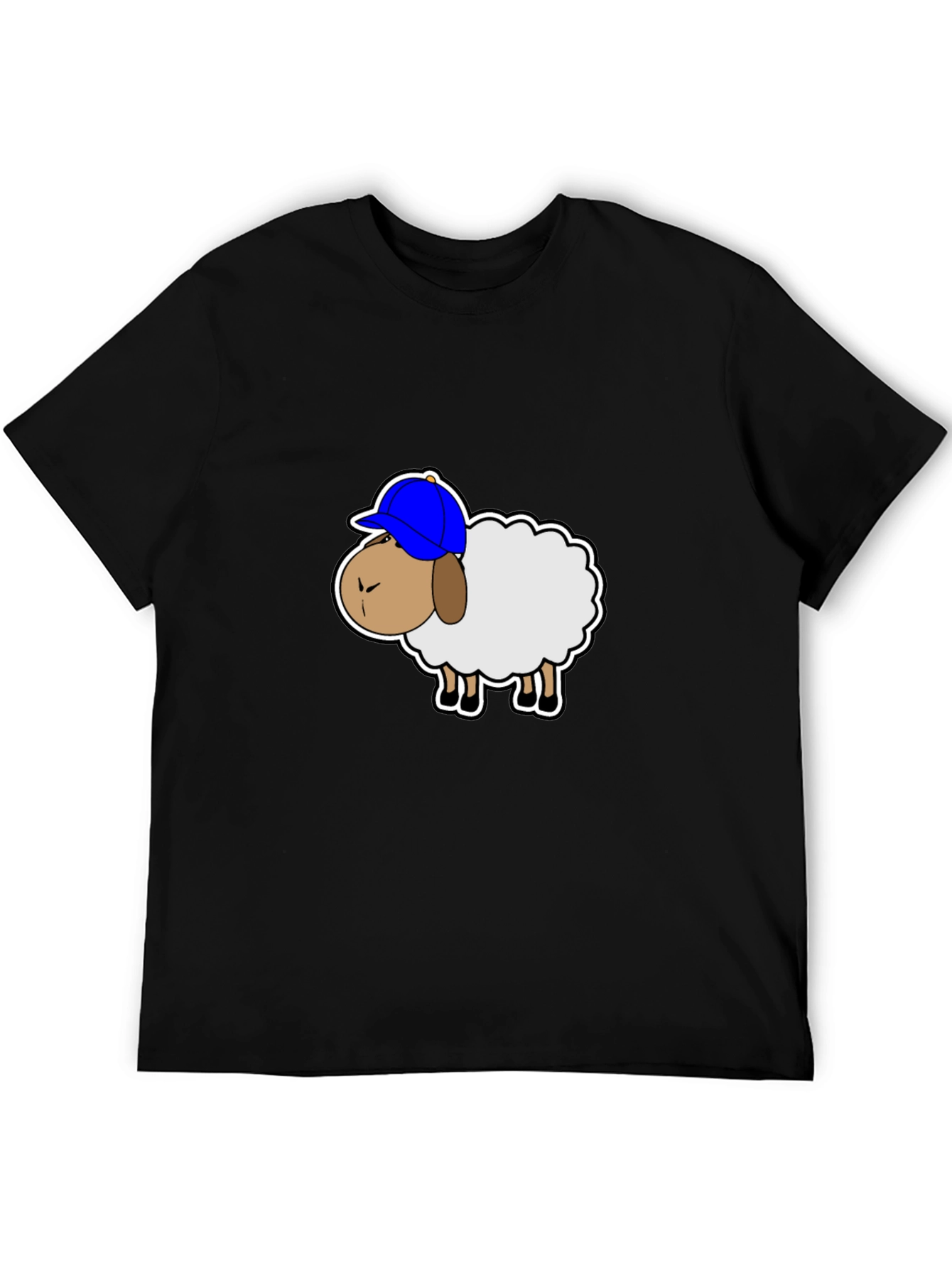 Funny Sheep with Hat Graphic Tee - Black