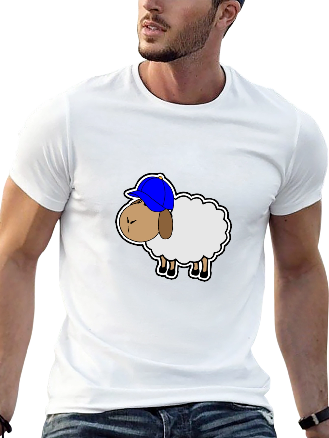 Funny Sheep with Hat Graphic Tee - Black