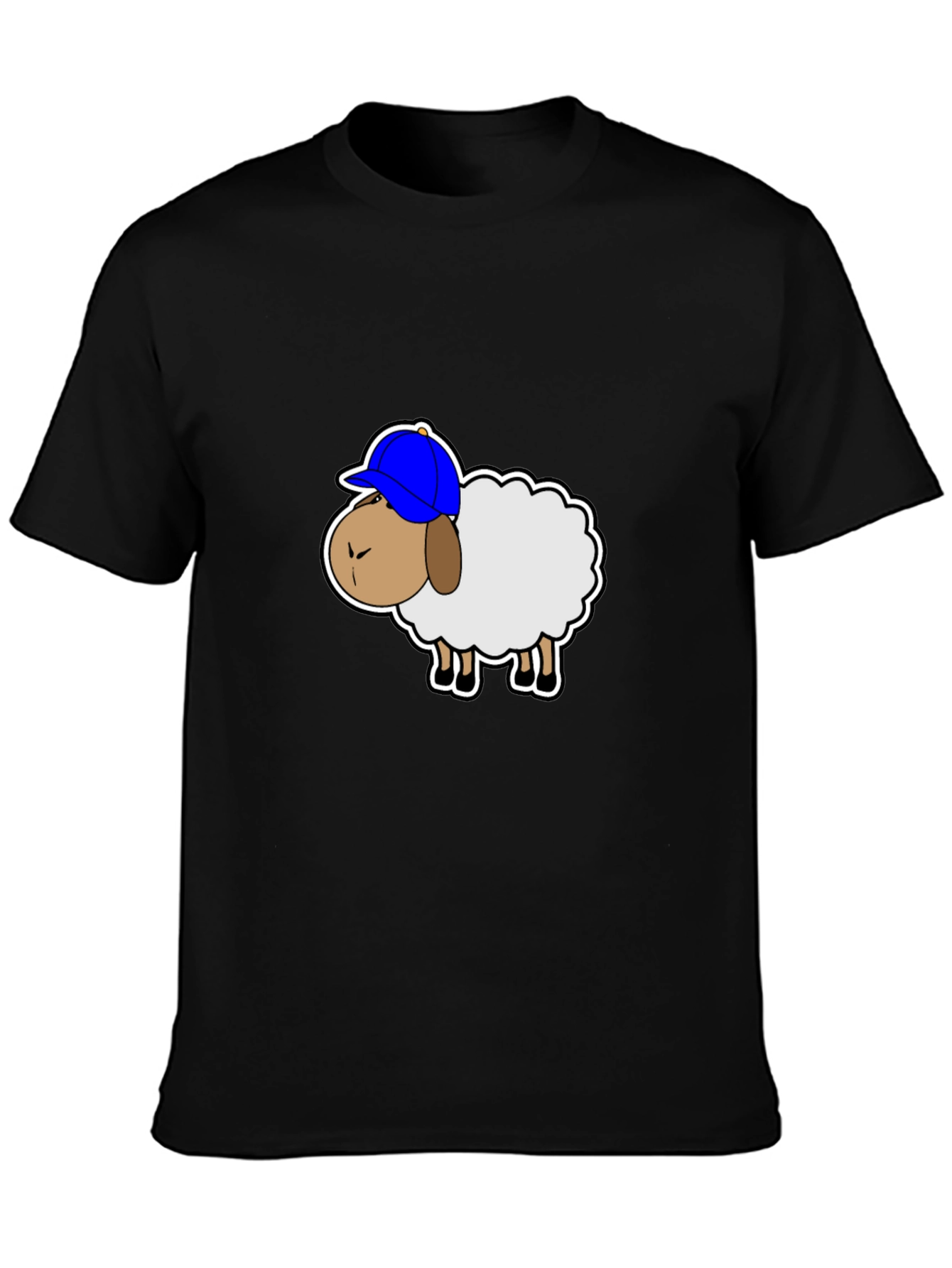 Funny Sheep with Hat Graphic Tee - Black