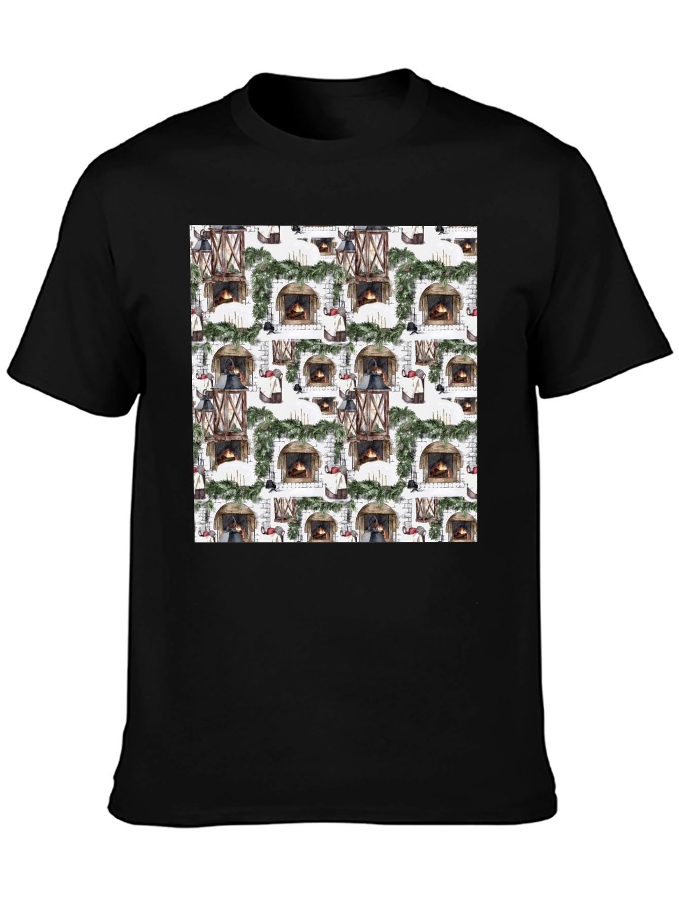Festive Fireplace Pattern T-Shirt