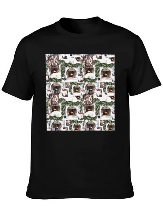 Festive Fireplace Pattern T-Shirt