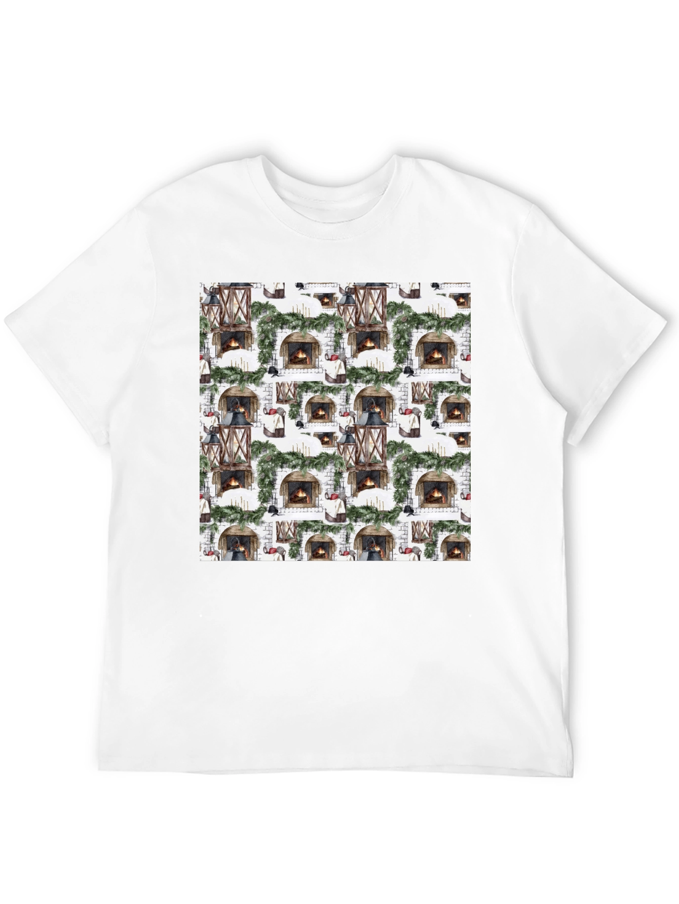 Festive Fireplace Pattern T-Shirt