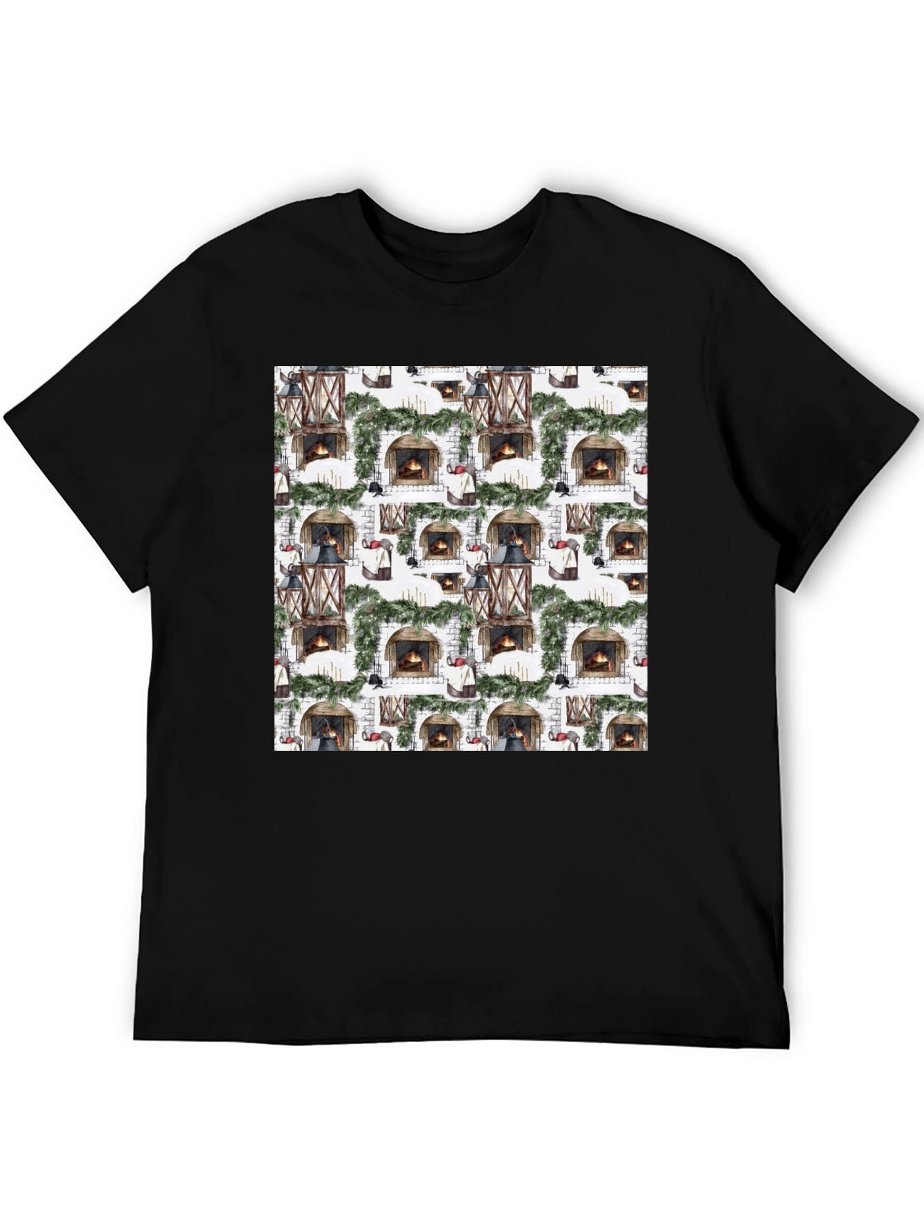 Festive Fireplace Pattern T-Shirt