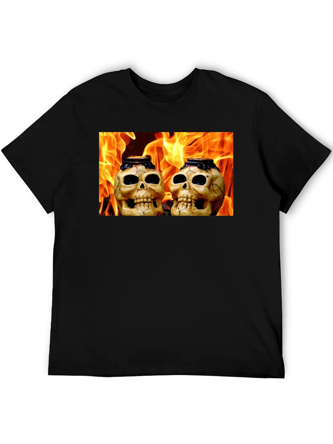Skull & Flames Graphic Tee - Mens Black T-Shirt