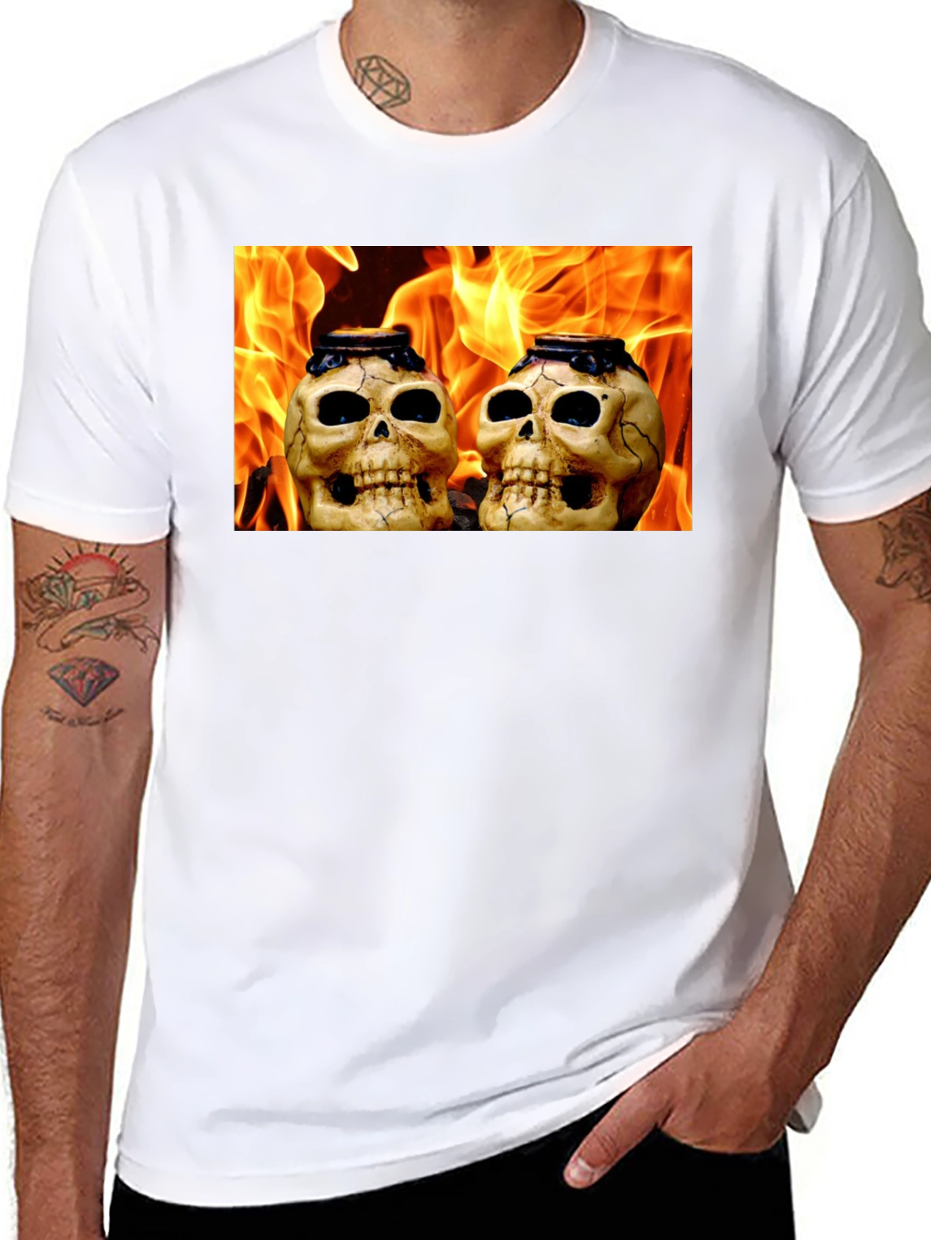 Skull & Flames Graphic Tee - Mens Black T-Shirt