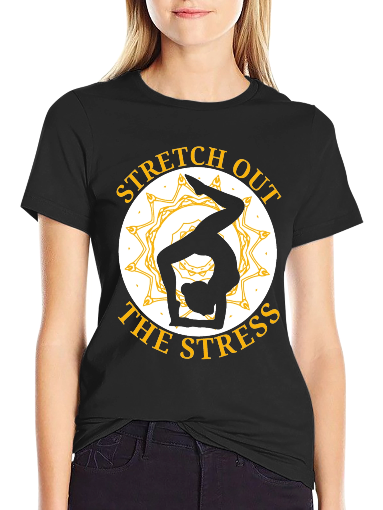 Stretch Out Stress Yoga T-Shirt - Black