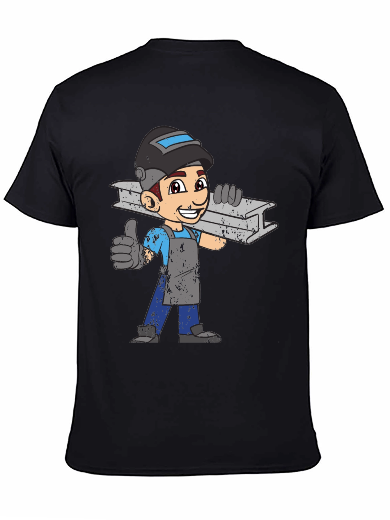 Welder Cartoon Graphic T-Shirt - Black