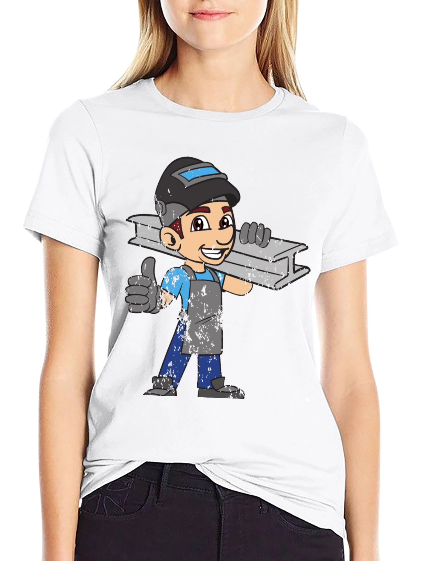 Welder Cartoon Graphic T-Shirt - Black